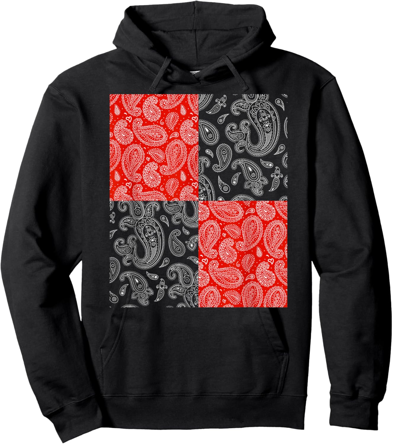 Red Paisley, Bandana Style Hoodie - Hoodie | Black