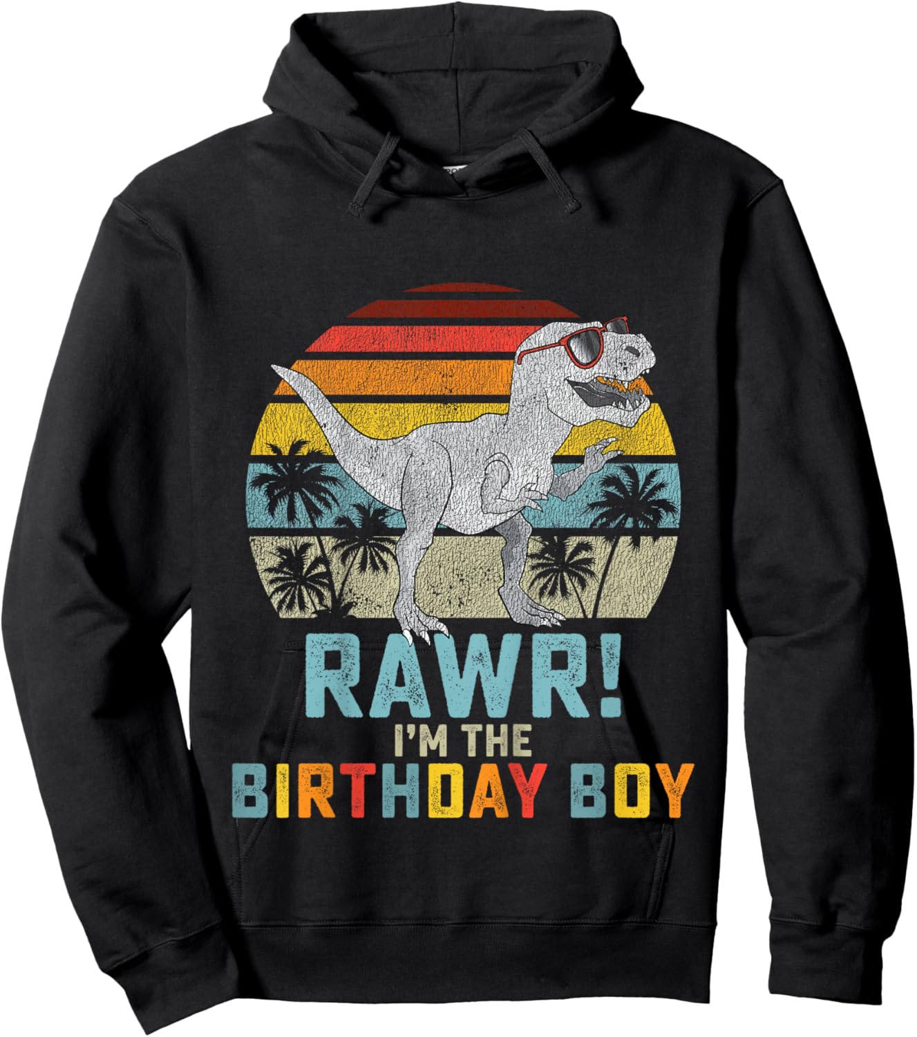 Kids Birthday Boy Dino T Rex Dinosaur Boys Matching Family Hoodie - Hoodie | Black