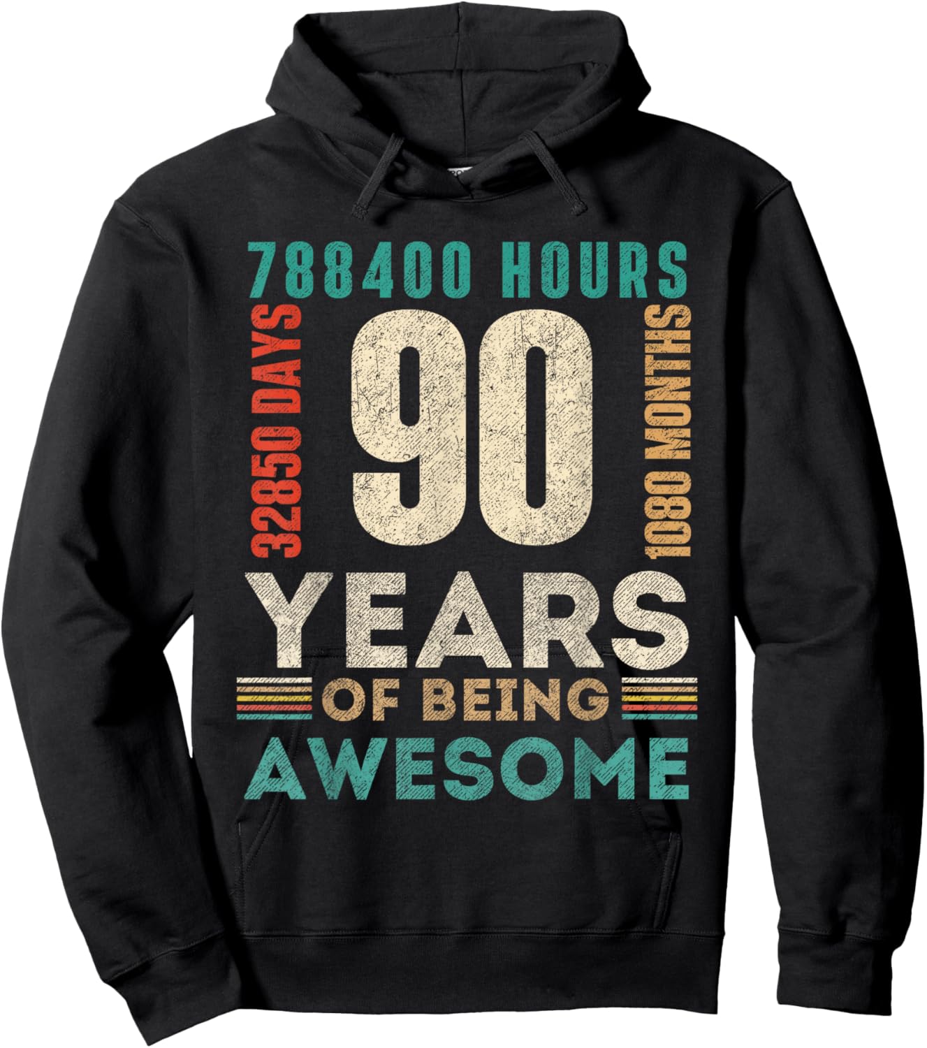 90th Birthday Hours Days Months 90 Years Old Bday Hoodie - Hoodie | Black