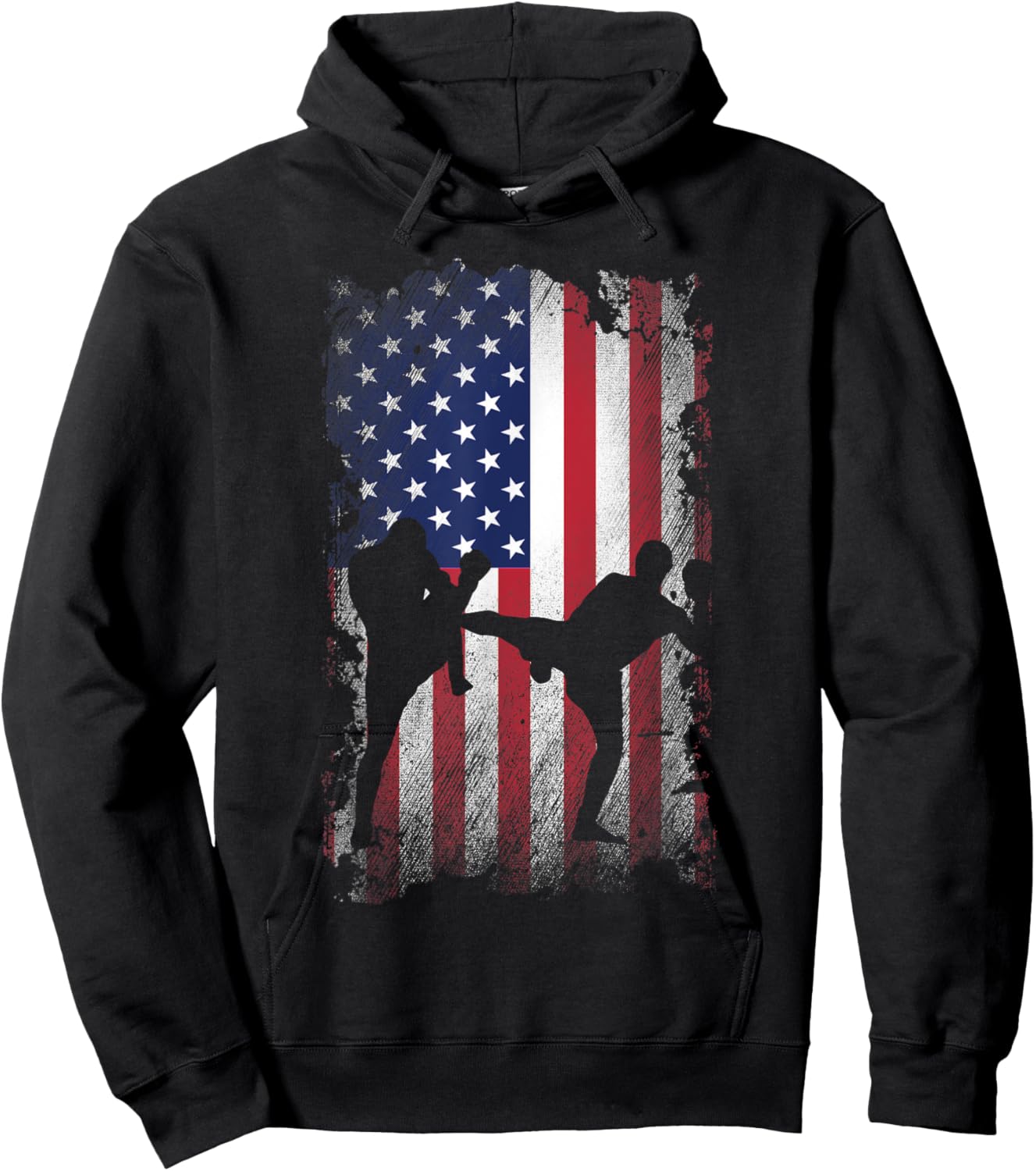 Distressed American Flag Kick Boxing USA Patriotic Gift Kids Men Hoodie - Hoodie | Black
