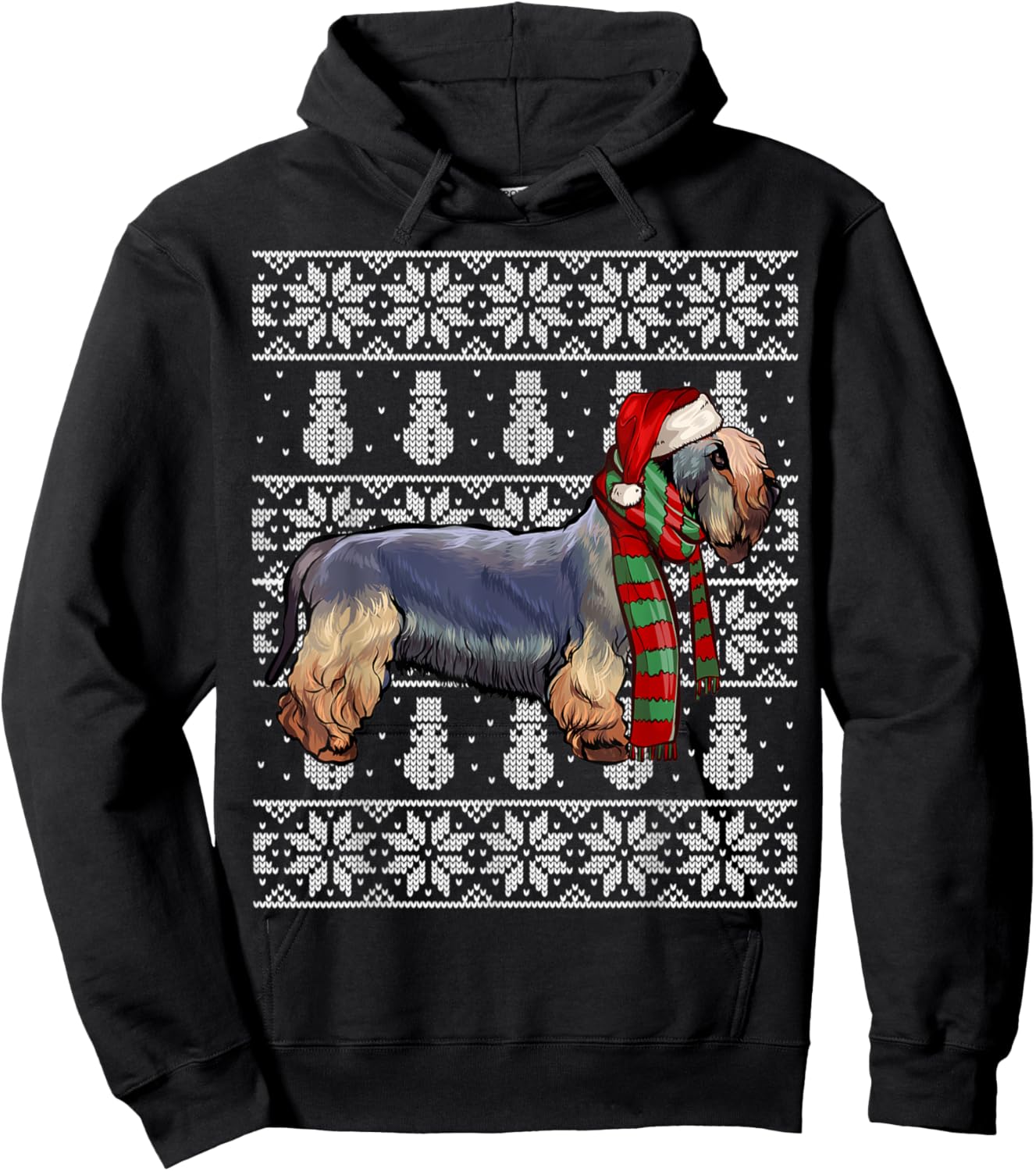 Santa Hat Xmas Cesky Terrier Ugly Christmas Hoodie - Hoodie | Black