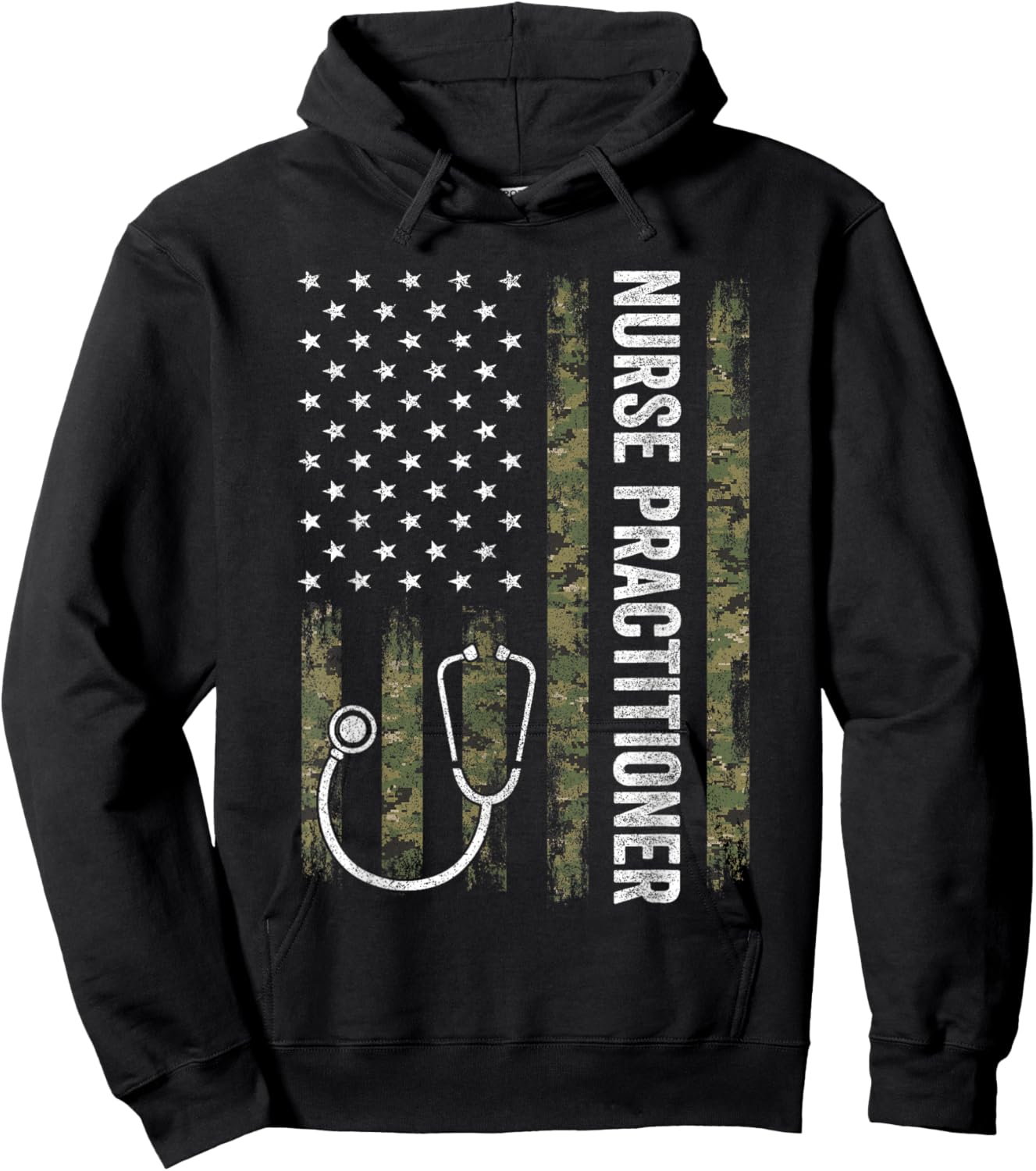 Nursing Shirts Men, Nurse Practitioner USA Flag Hoodie - Hoodie | Black