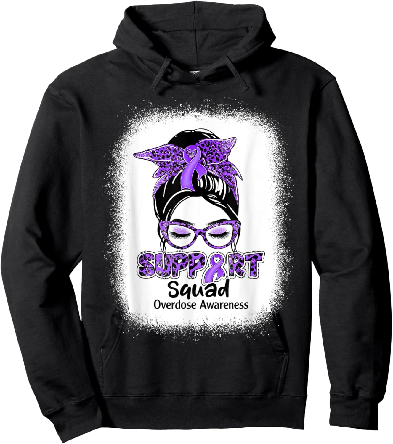 Support Squad Messy Bun Purple Ribbon Overdose Awareness Hoodie - Hoodie | Black