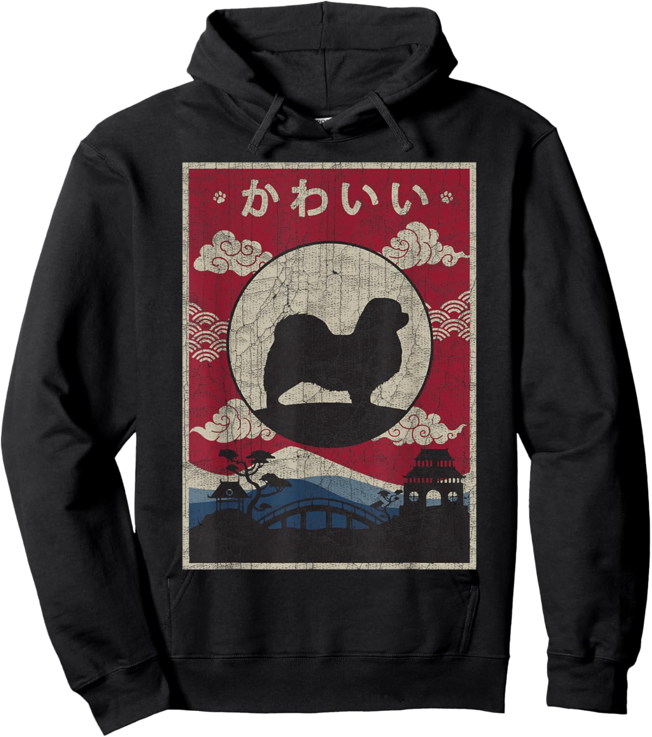 Tibetan Spaniel Japanese Design Kawaii Dog Mom Dad Hoodie - Hoodie | Black