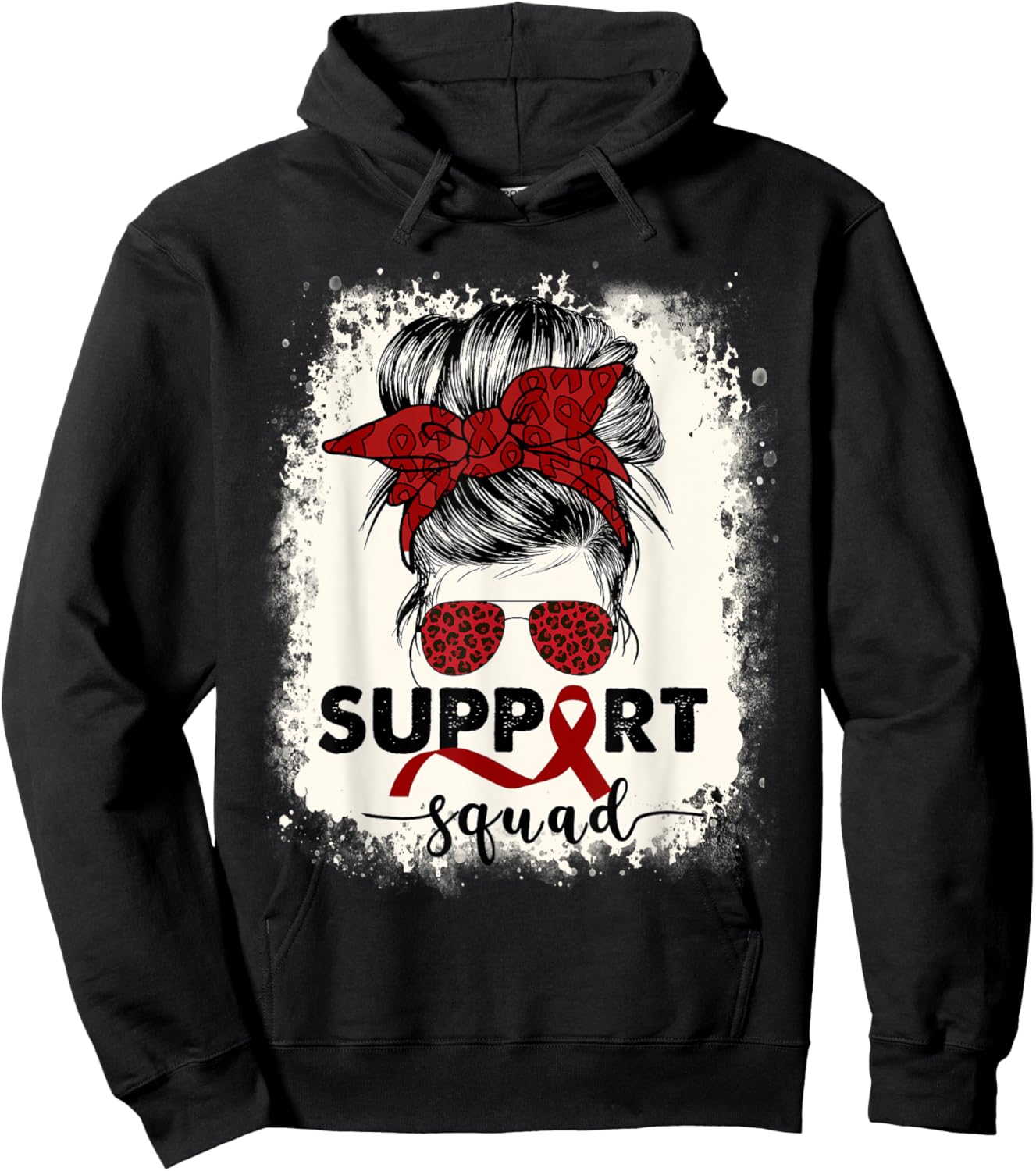 Multiple Myeloma Cancer Awareness Burgundy Ribbon Messy Bun Hoodie - Hoodie | Black