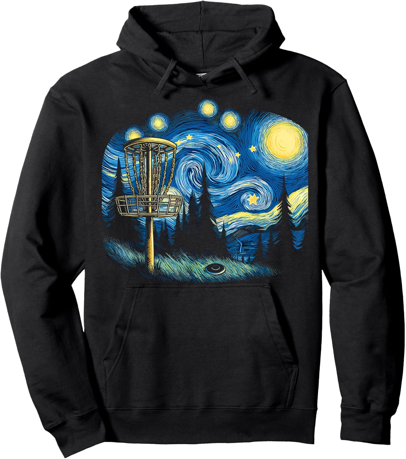 Disc Golf Art Van Gogh Starry Night Cool Disc Golfer Apparel Hoodie - Hoodie | Black