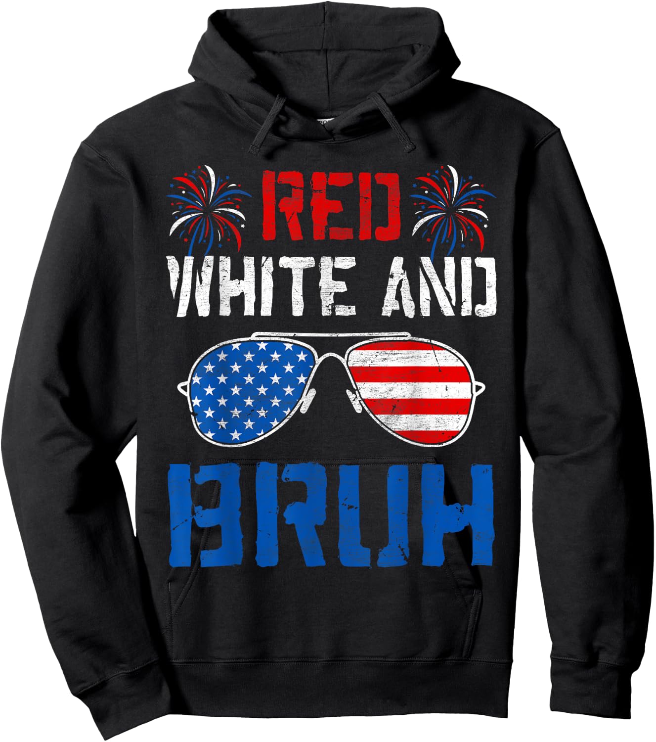 Red White And Bruh 4th Of July Boys Patriotic Men Teens Kids Hoodie - Hoodie | Black