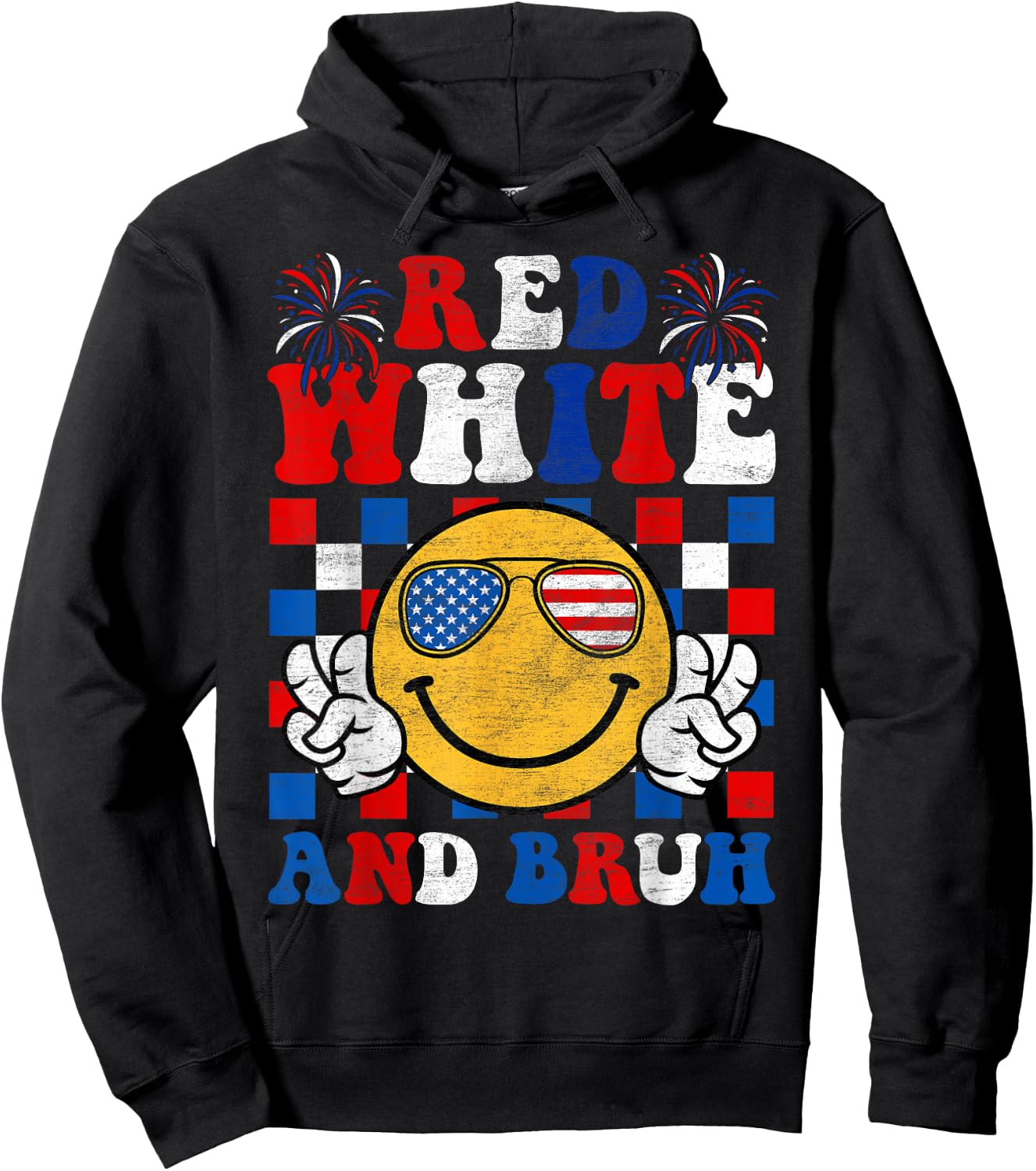 Red White And Bruh 4th Of July Boys Patriotic Men Teens Kids Hoodie - Hoodie | Black