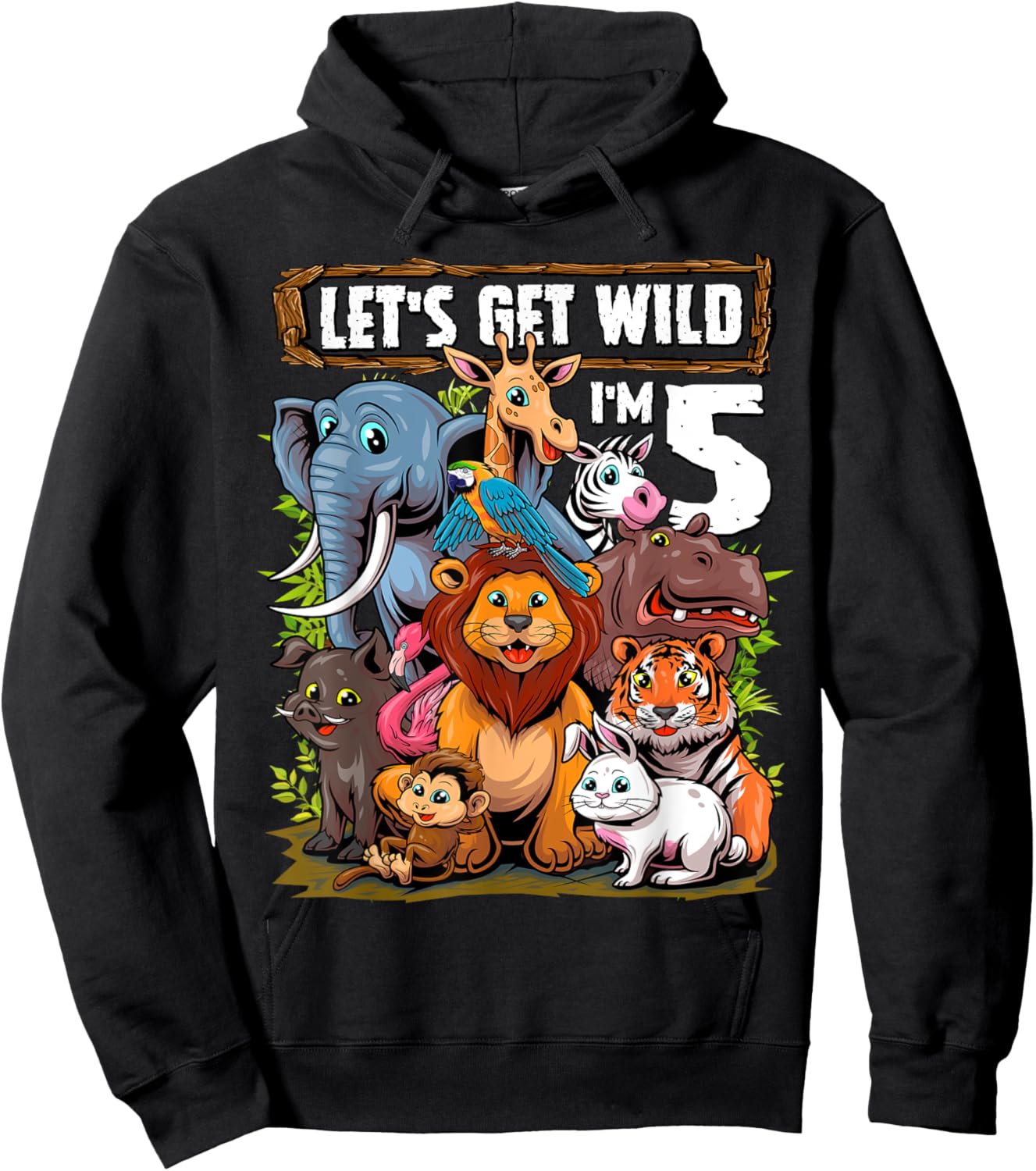 5 Year Old Zoo Birthday Safari Jungle Animals 5th Birthday Hoodie - Hoodie | Black