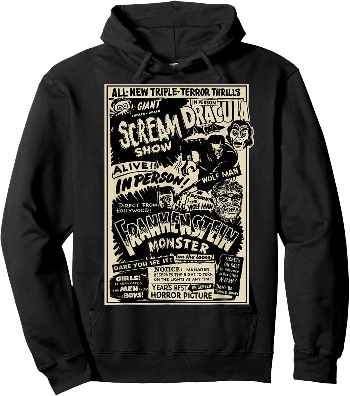 Horror Movie Monster Mummy Dracula Werewolf Frankenstein Hoodie - Hoodie | Black
