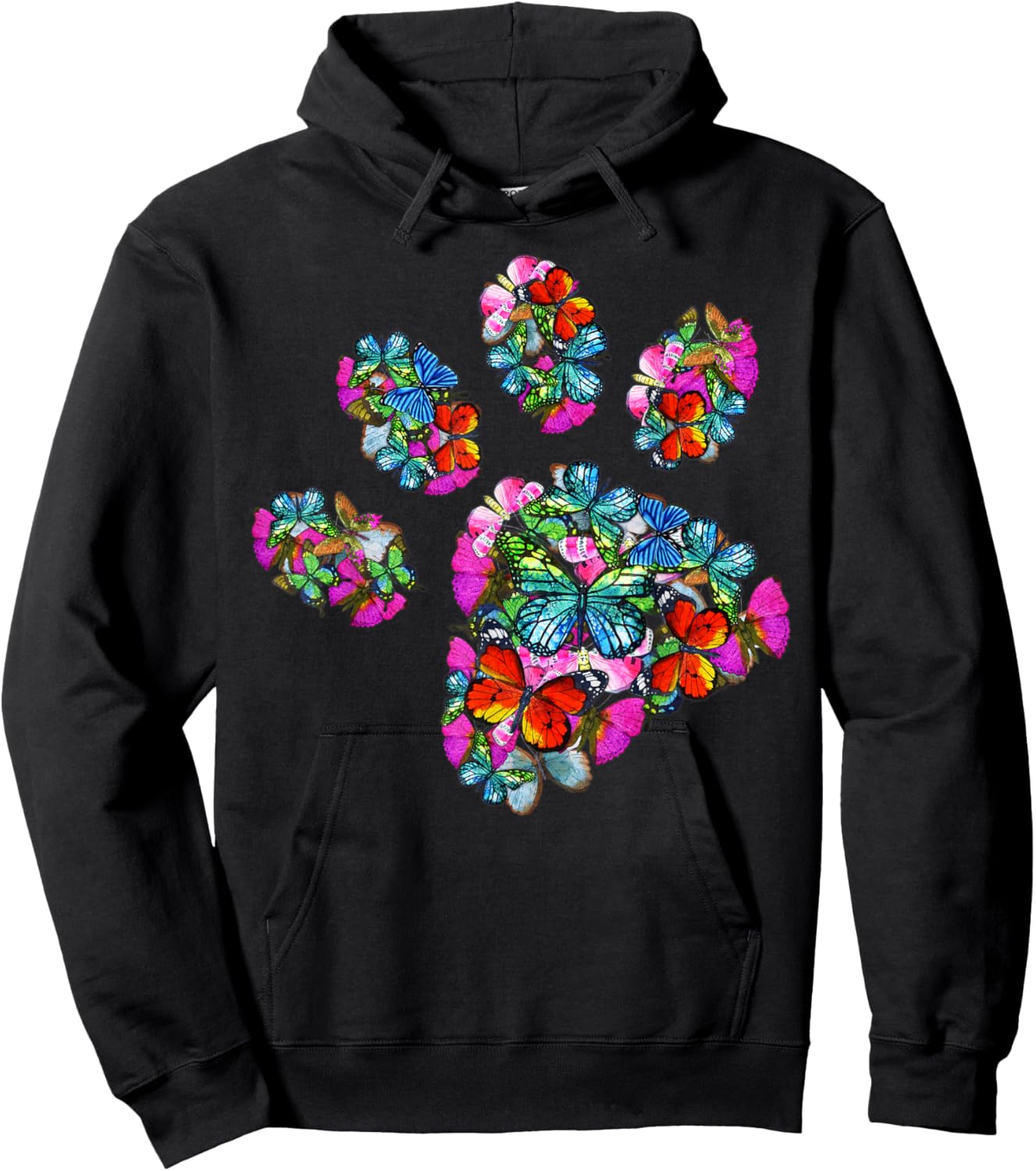 Paw Print of Colorful Butterfly - Cat or Dog Paw Hoodie - Hoodie | Black