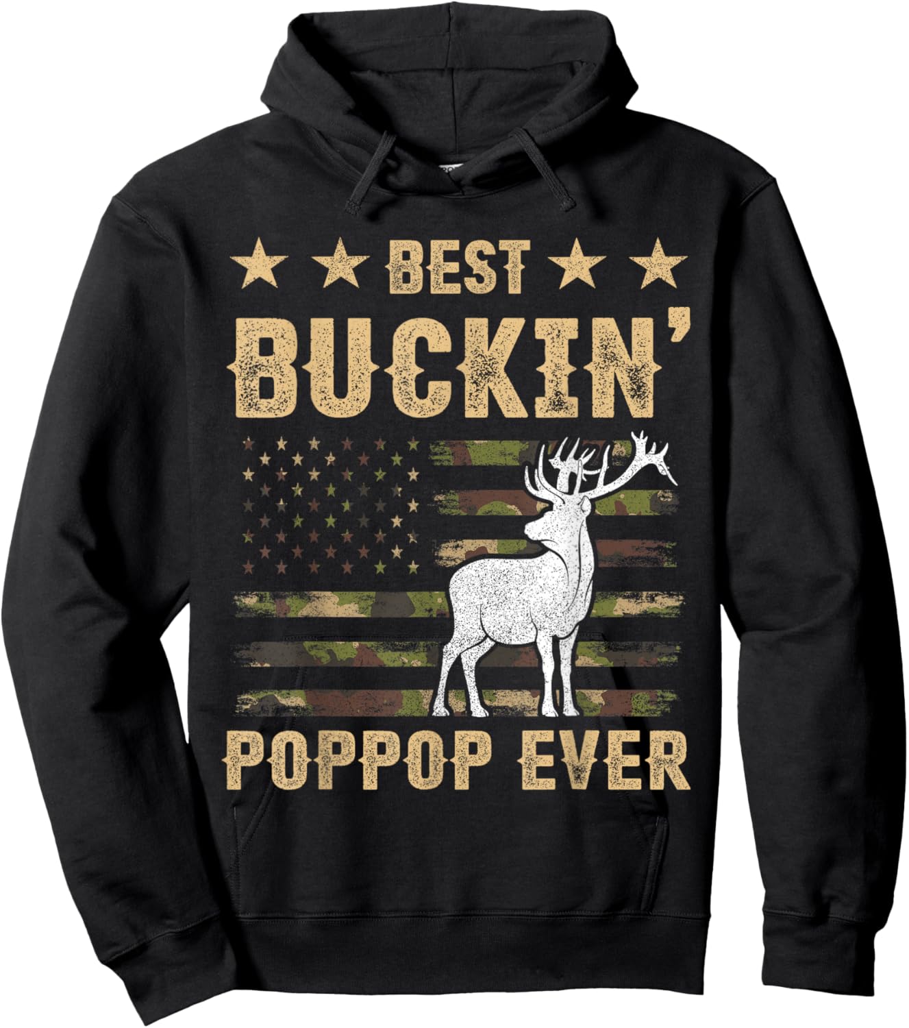 Best Buckin' Poppop Ever Apparel, American Flag Camo Hunting Hoodie - Hoodie | Black