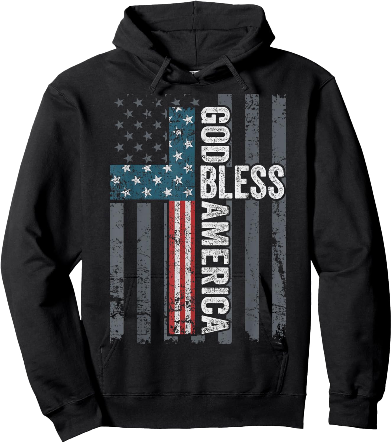 God Bless America - Patriotic Christian Cross USA Flag Hoodie - Hoodie | Black