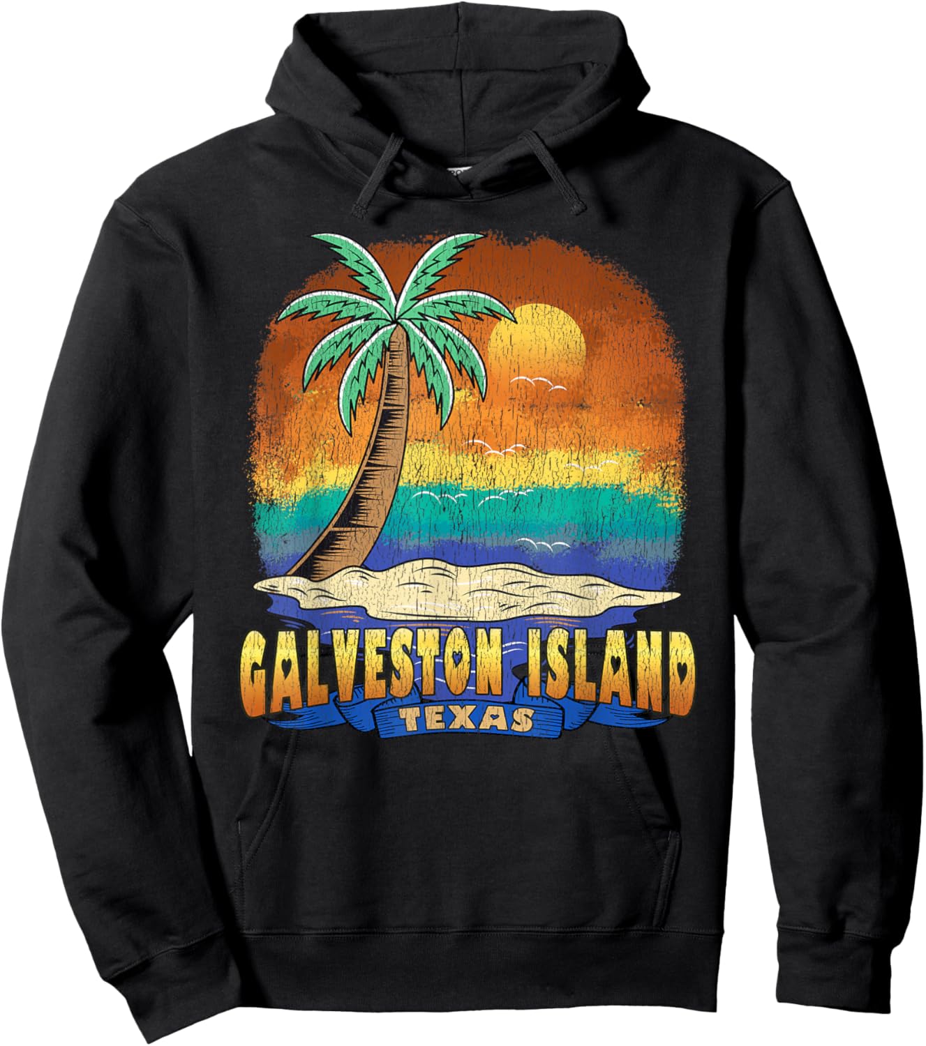 GALVESTON ISLAND TEXAS | Vintage Distressed Souvenir Hoodie - Hoodie | Black