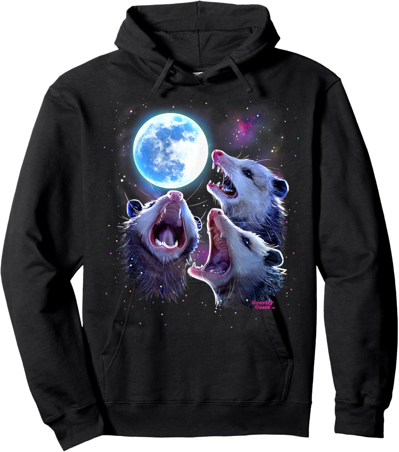 Three Opossums howling at the Moon Funny Pet Possum Shirt Hoodie - Hoodie | Black