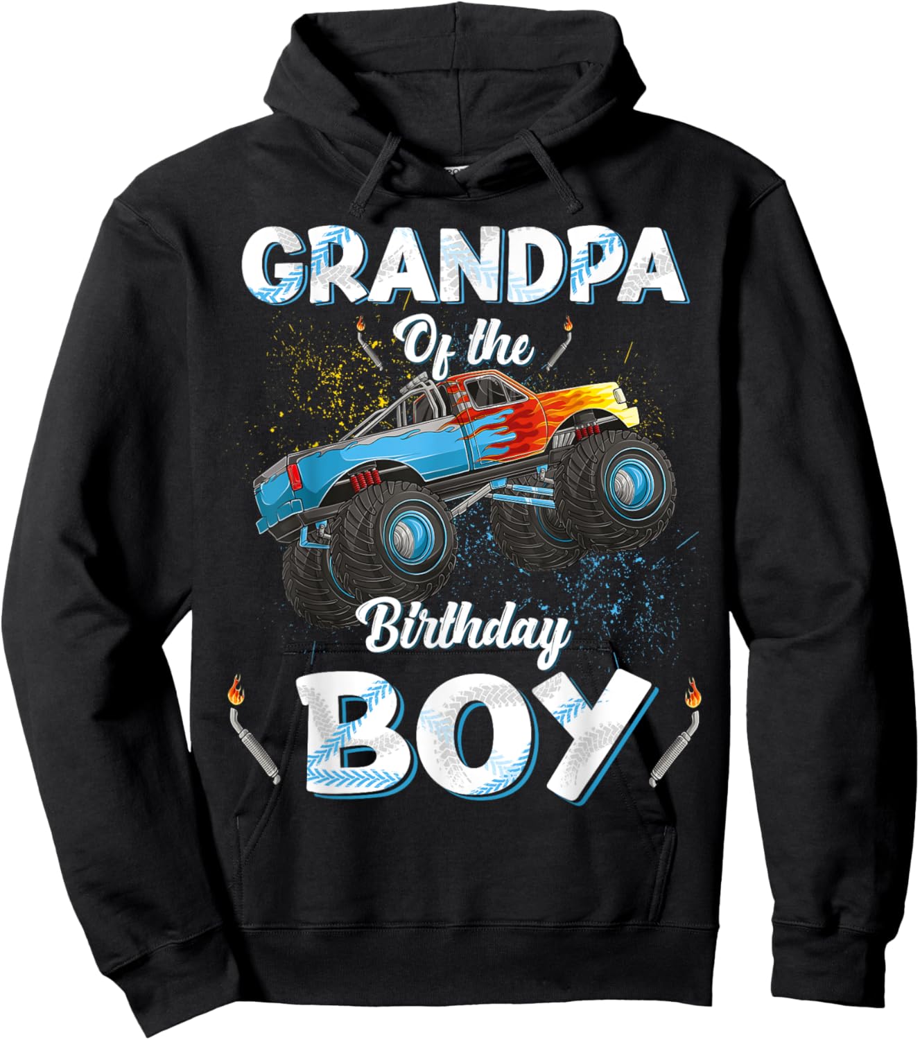 Grandpa Of The Birthday Boy Monster Truck Bday Men Grampy Hoodie - Hoodie | Black