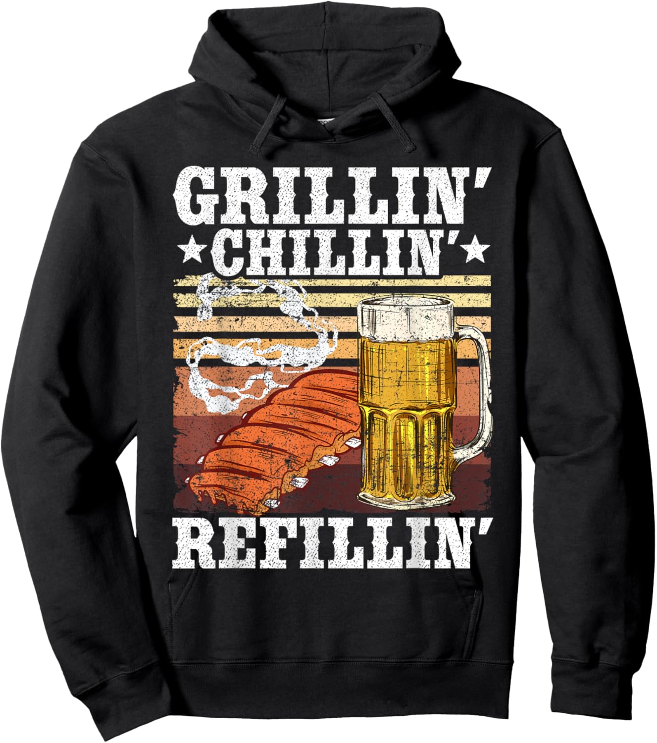 Barbecue Party Smoking Meat BBQ Grilling Chilling Refilling Hoodie - Hoodie | Black