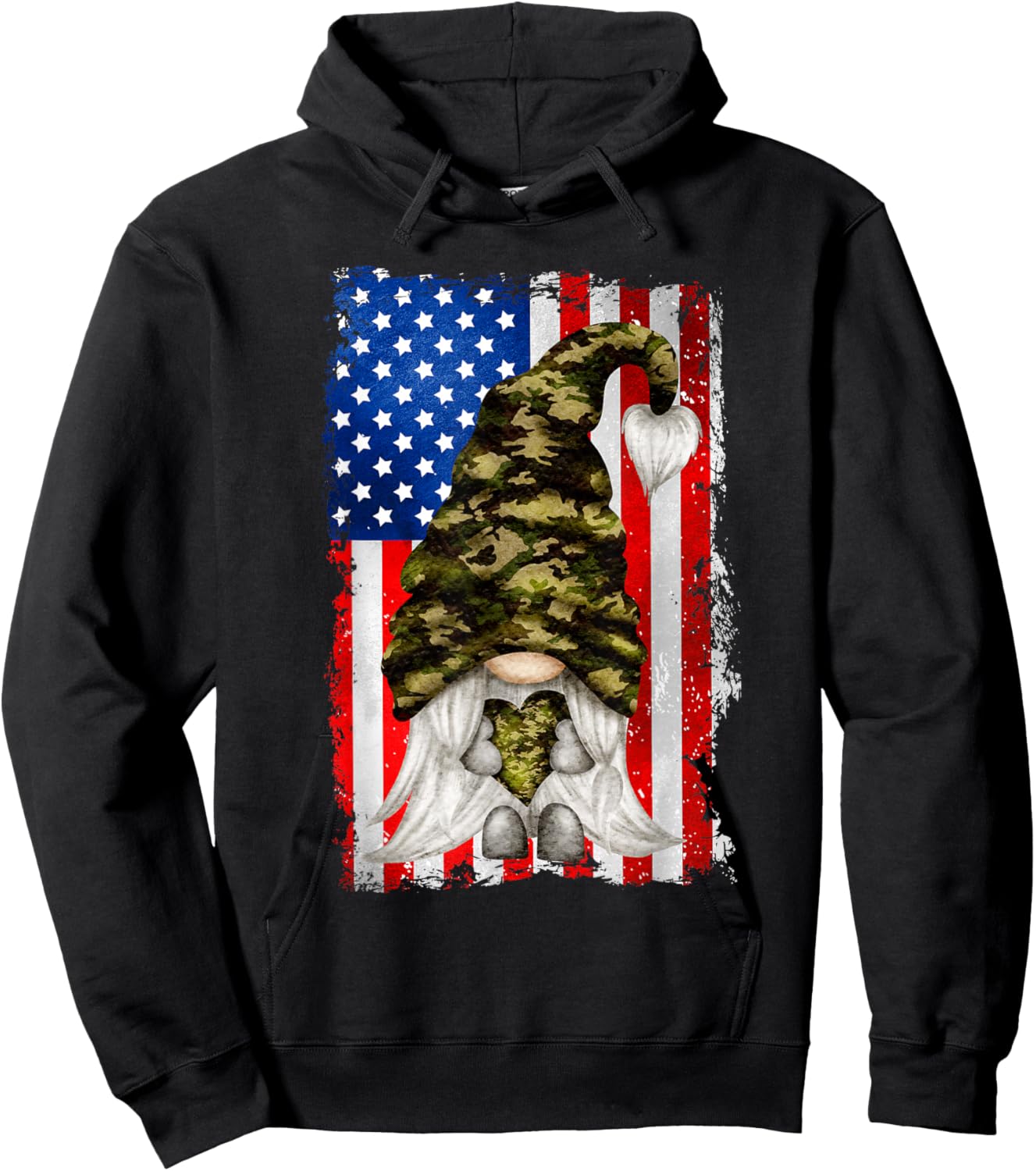Patriotic Veteran Mom Heart And Love For America Camo Gnome Hoodie - Hoodie | Black
