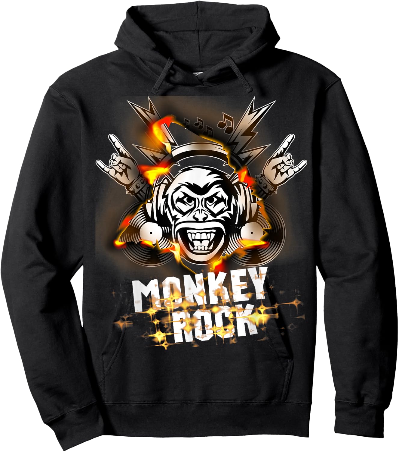 Monkey Punks Band on Fire Classic Rock and Roll Never Die Hoodie - Hoodie | Black