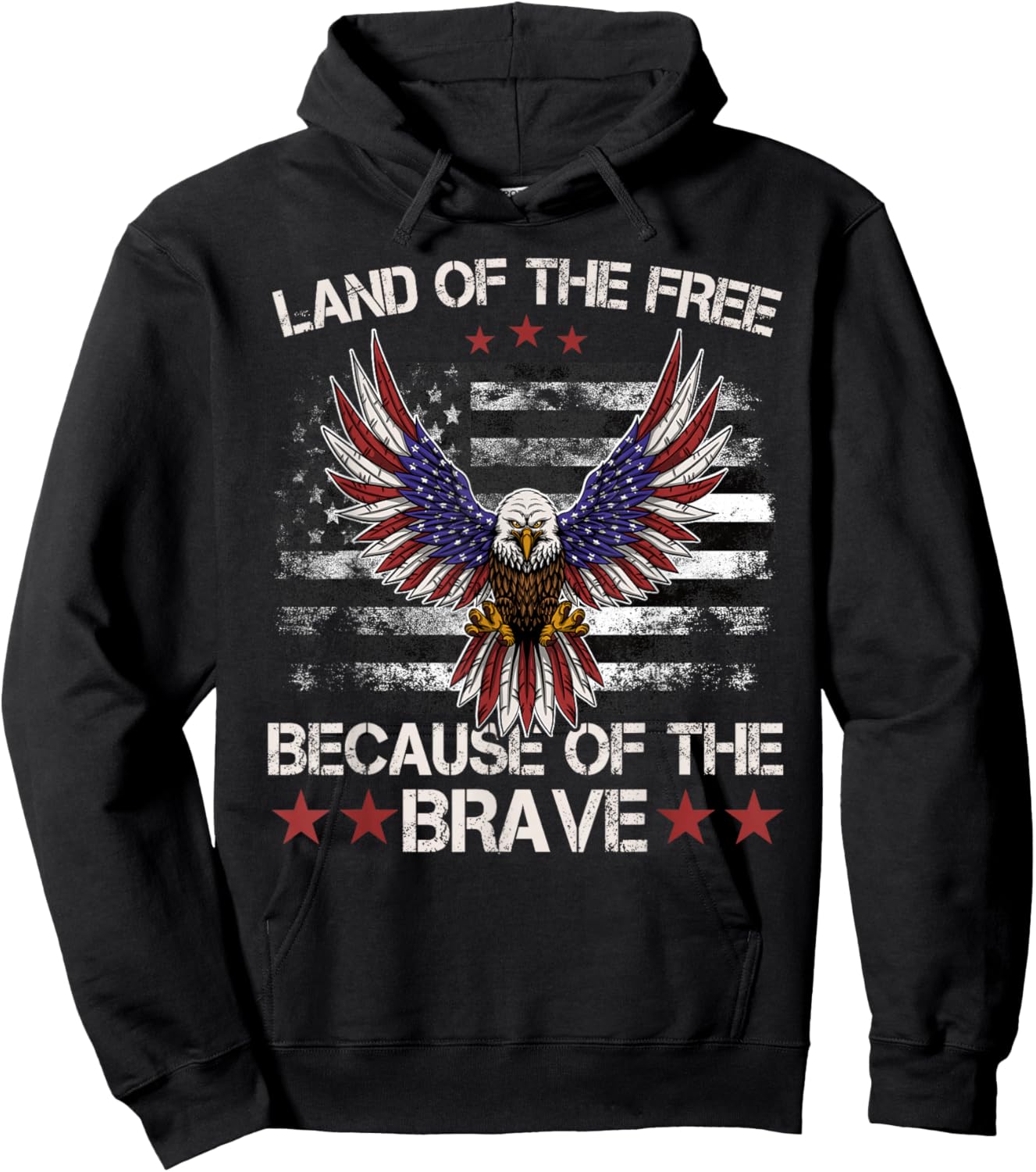 America Eagle | Land of The Free Because of The Brave Hoodie - Hoodie | Black
