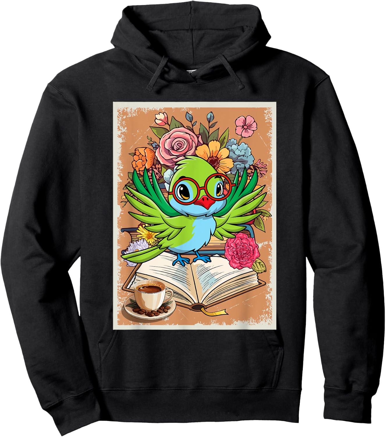 Vintage Hummingbird Reading Book Costume Flowers Bookworm Hoodie - Hoodie | Black
