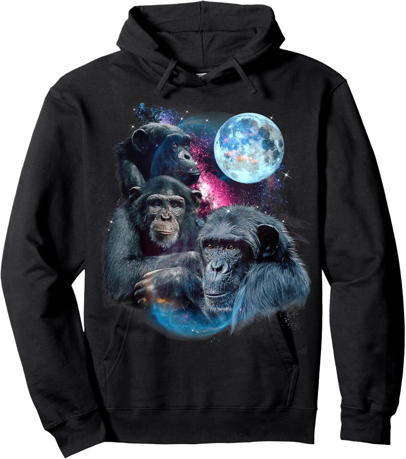 3 Moon Chimpanzee Art Monkey Chimp Ape Animal Lover Novelty Hoodie - Hoodie | Black