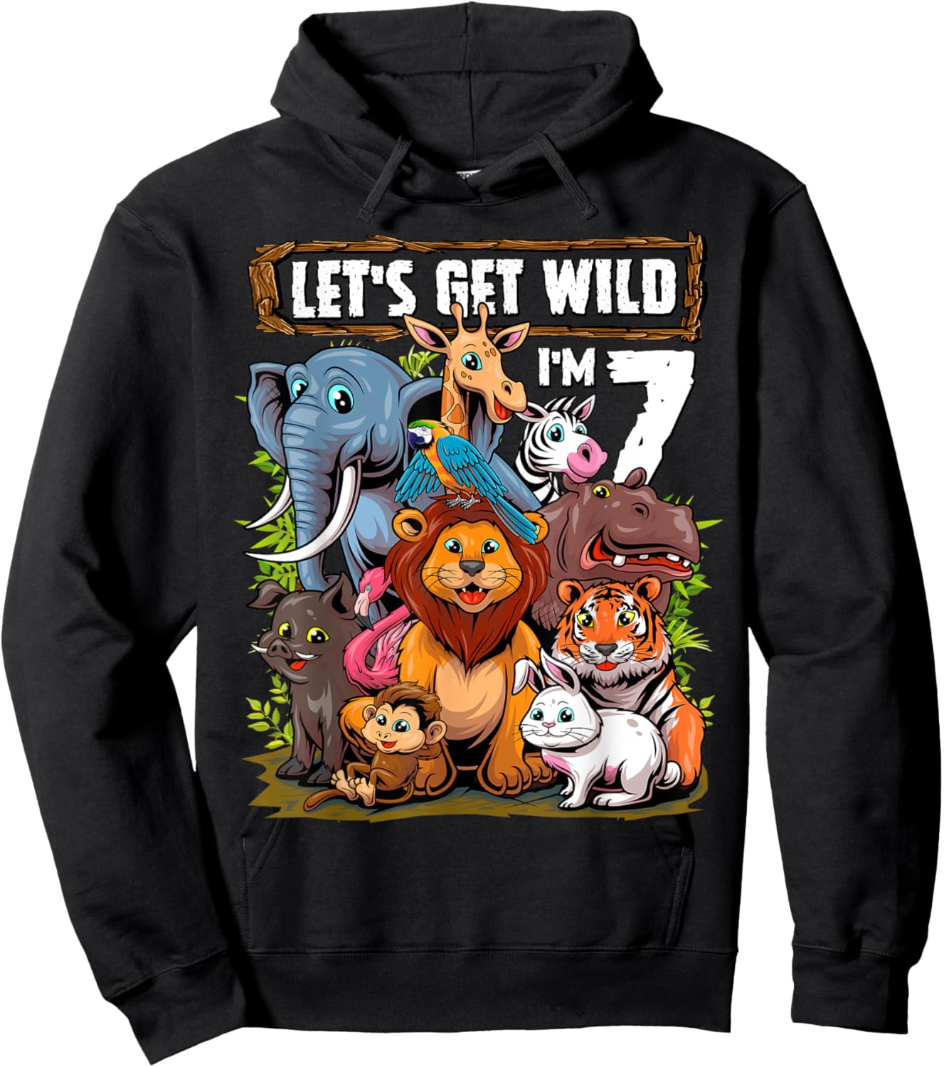 7 Year Old Zoo Birthday Safari Jungle Animals 7th Birthday Hoodie - Hoodie | Black