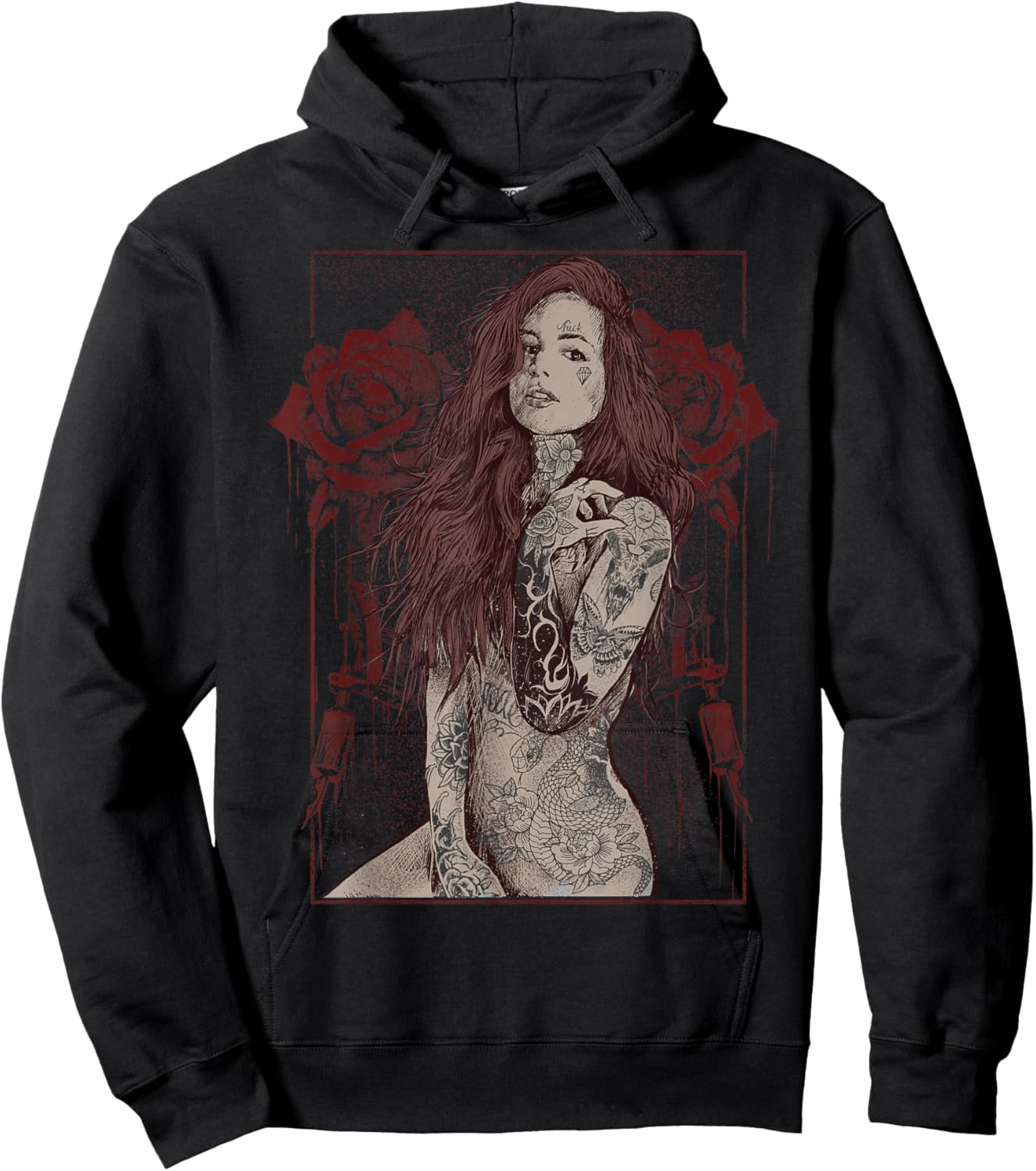 Tattoo Rose Inked pinup Girl Rockabilly Rock music Hoodie - Hoodie | Black