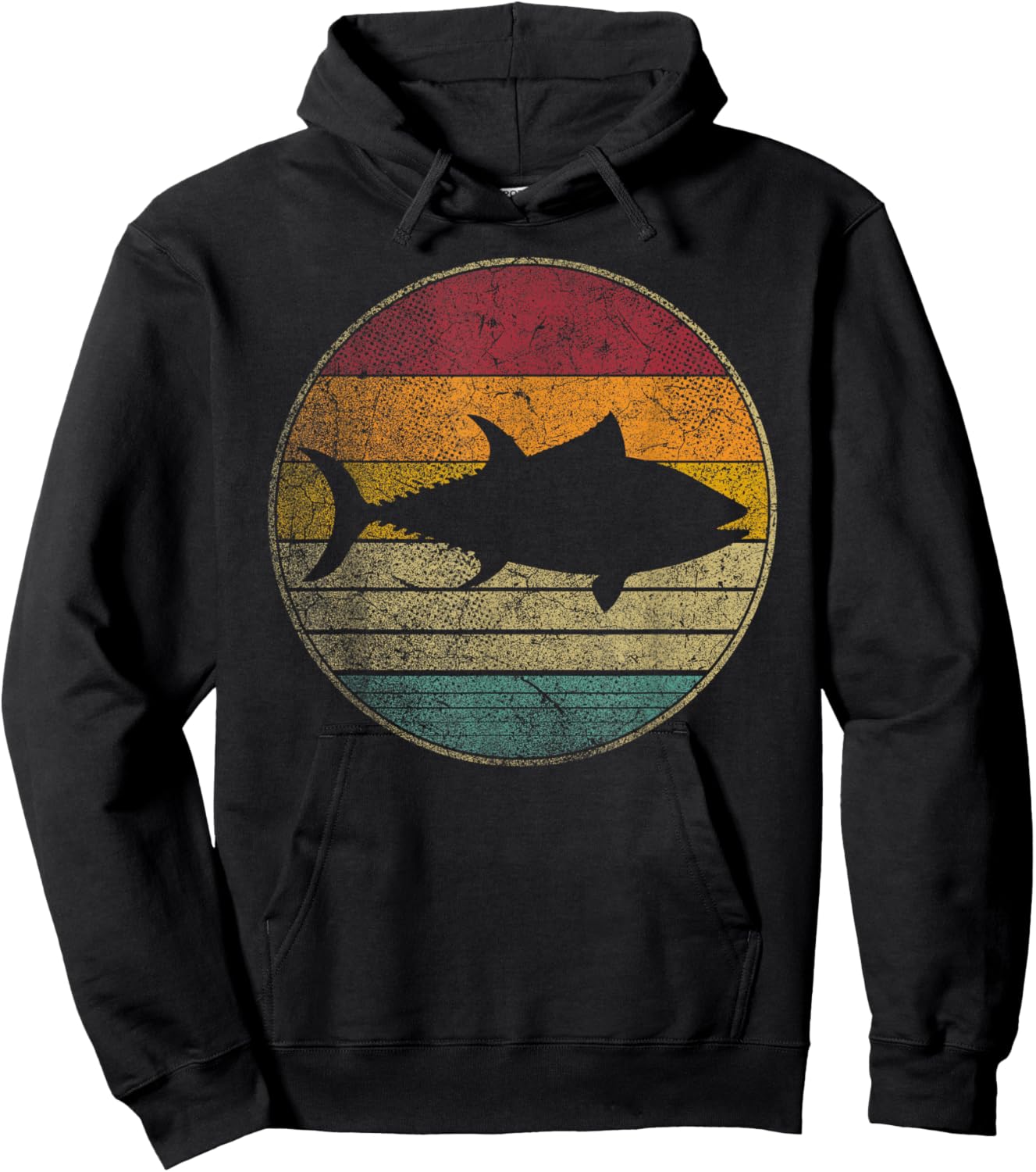 Fish Fishing Tuna Vintage Distressed Retro Style 70s Gift Hoodie - Hoodie | Black
