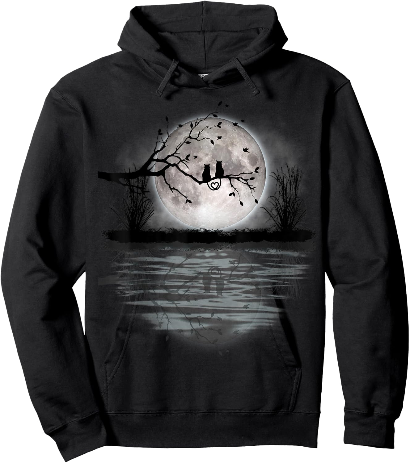 Scary Full Moon Love 2 Black Cats Halloween Fun Hoodie - Hoodie | Black