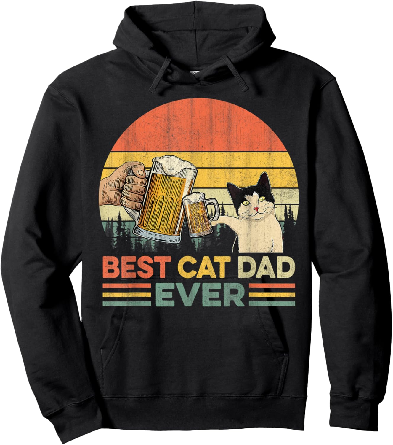 Vintage Best Cat Dad Ever Funny Beer Drinking Men Hoodie - Hoodie | Black
