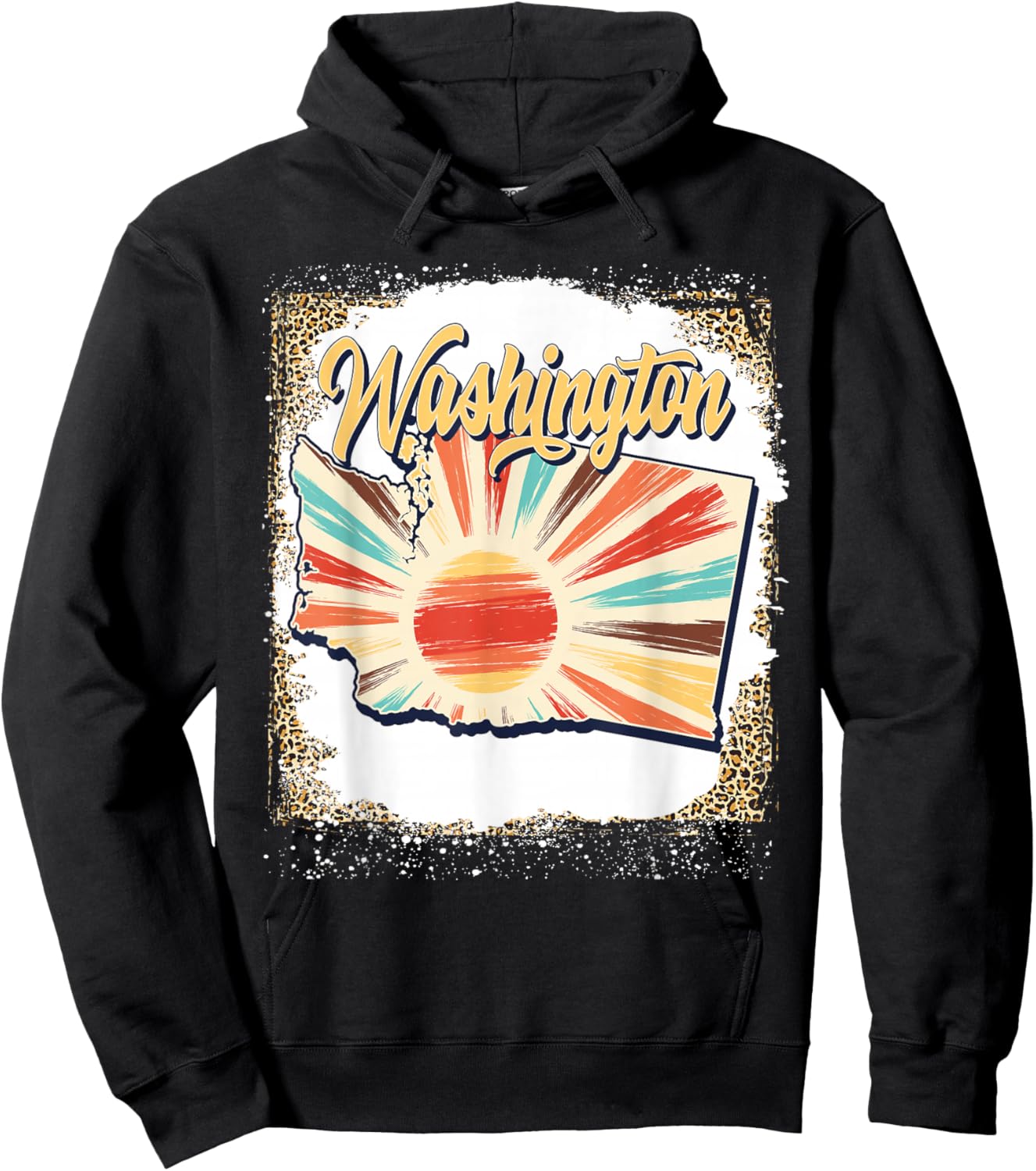 Vintage USA Washington State Map Flag Souvenir Men Women Kid Hoodie - Hoodie | Black
