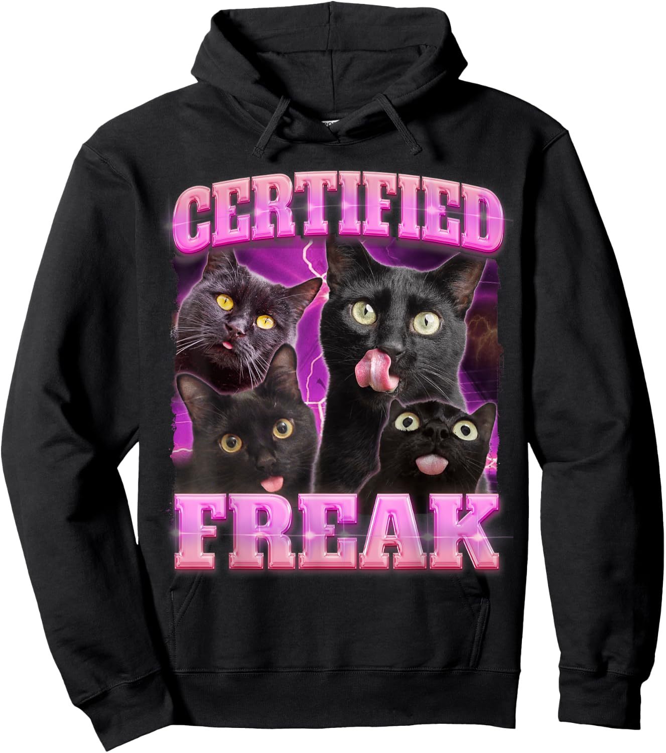 Certified Freak Black Cat Funny Meme Pet Cats Lovers Mom Men Women Hoodie - Hoodie | Black