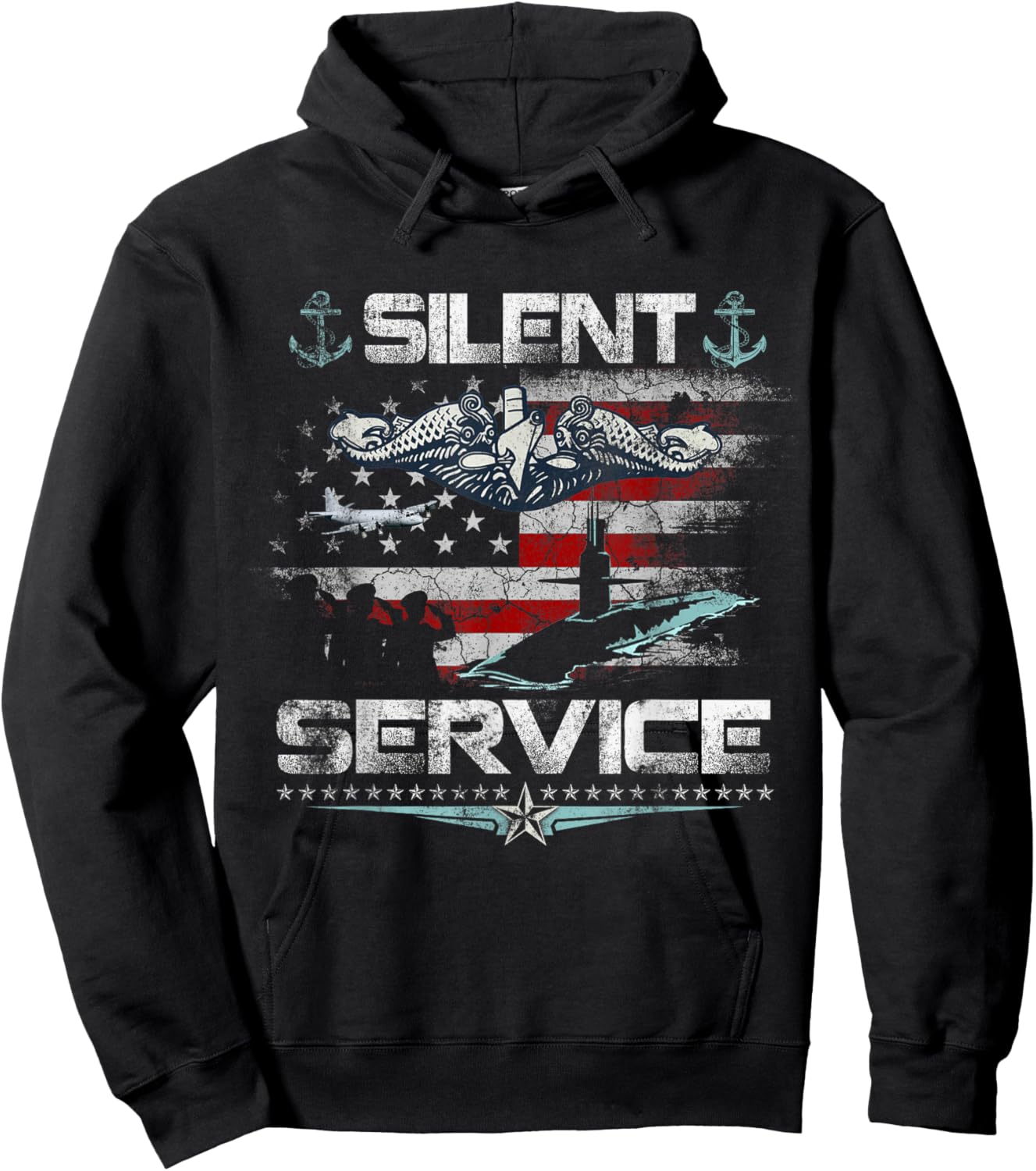 U.S Submarines Silent Service Flag Patriotic Veterans Day Hoodie - Hoodie | Black