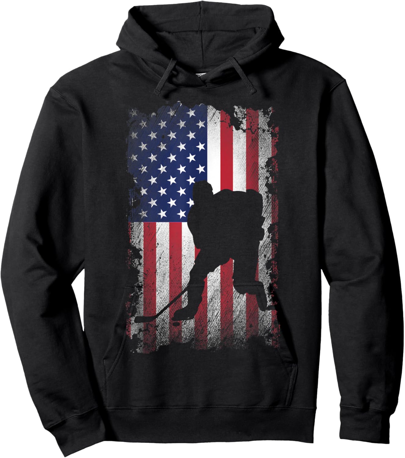 Distressed American Flag Hockey USA Patriotic Gift Women Kids Men Hoodie - Hoodie | Black