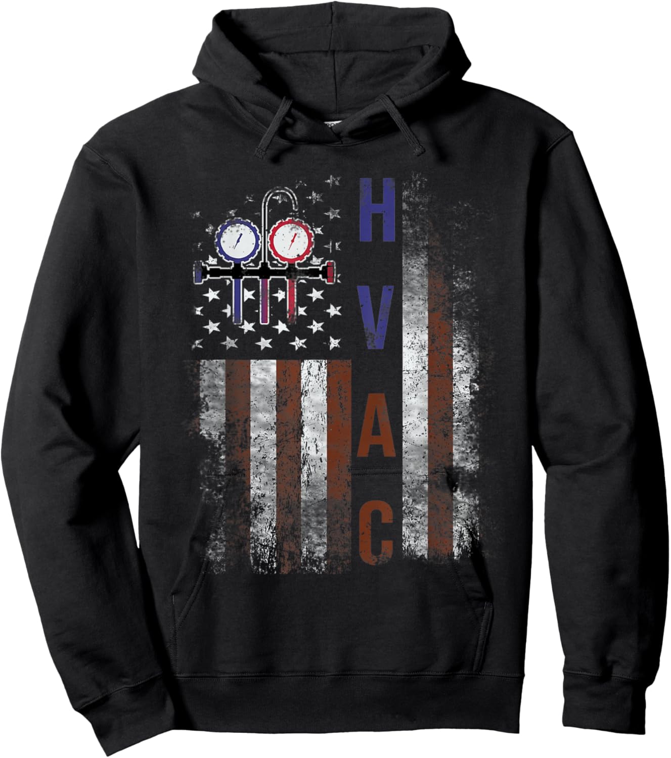 HVAC Techniacian Men American Flag USA Vintage Gift Hoodie - Hoodie | Black