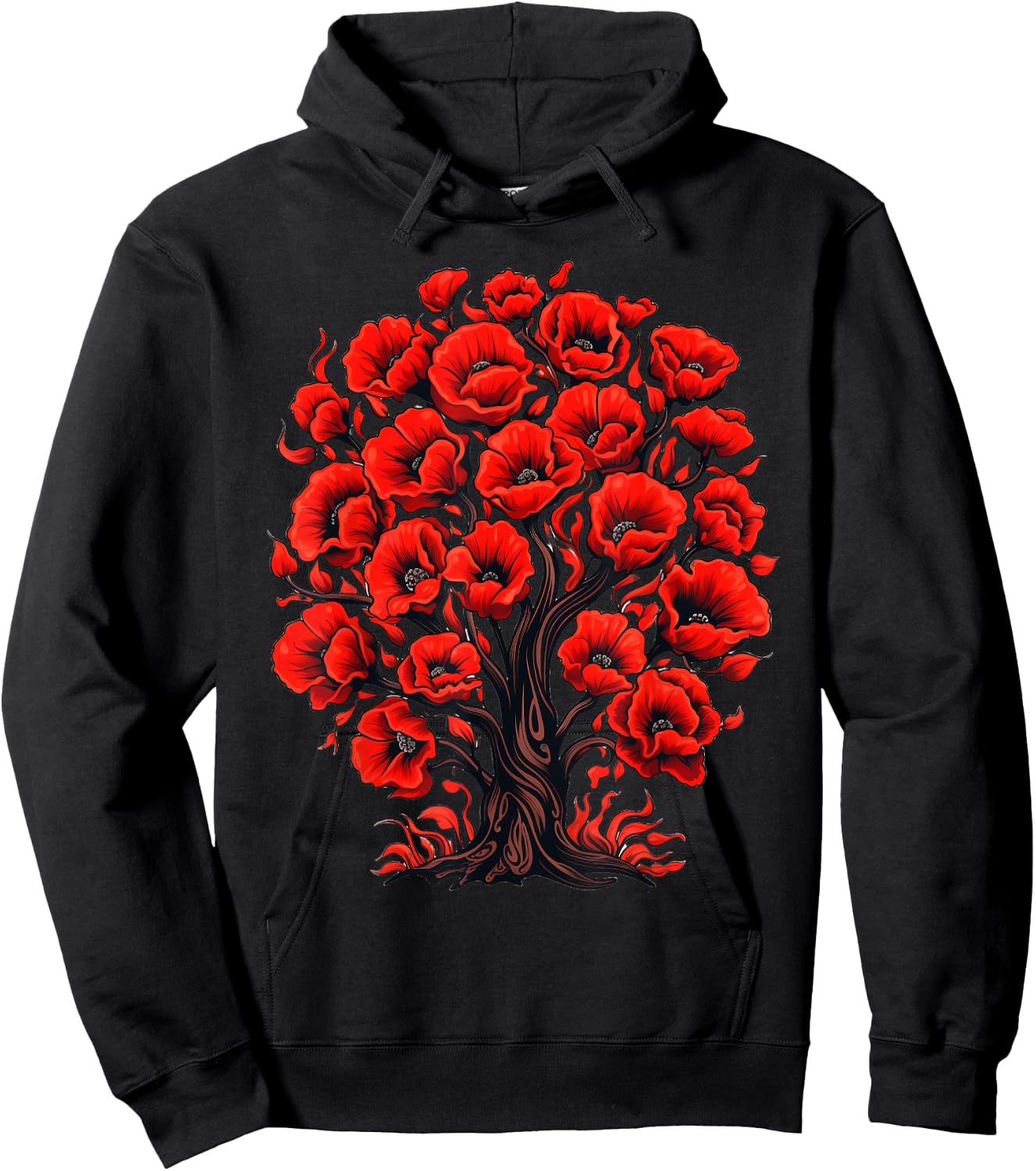 Red Poppies Tree Poppy Flower Floral Hoodie - Hoodie | Black