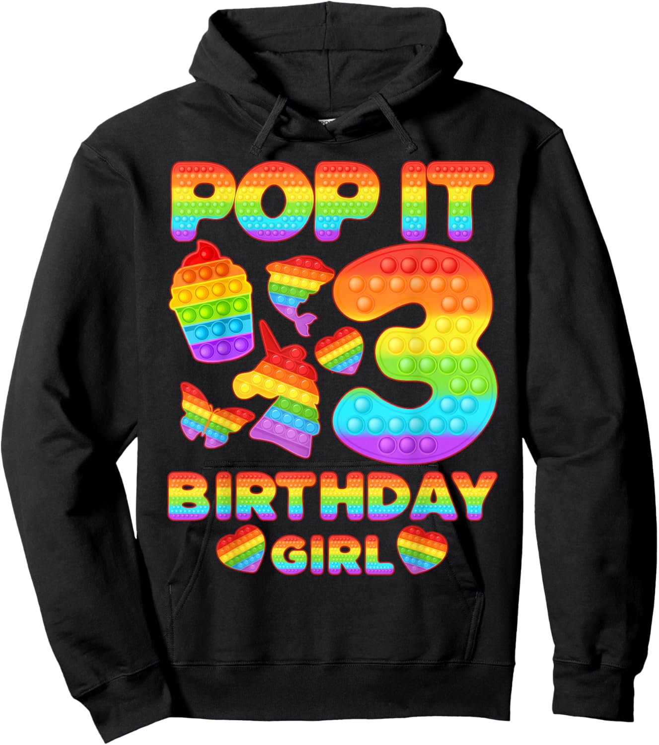 Kids Pop It 3 Year old 3rd Birthday Girl Shirt Pop it Party Hoodie - Hoodie | Black
