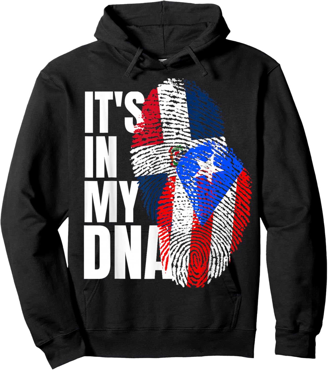 Dominican and Puertorican DNA Heritage Flag Hoodie - Hoodie | Black