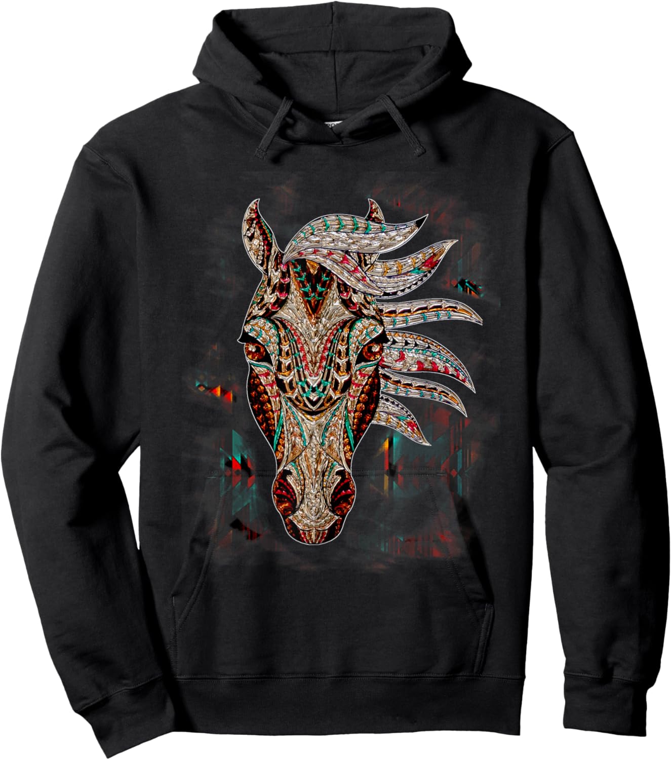 Horse Tribal Abstract Art Native American Geometric Horse Hoodie - Hoodie | Black