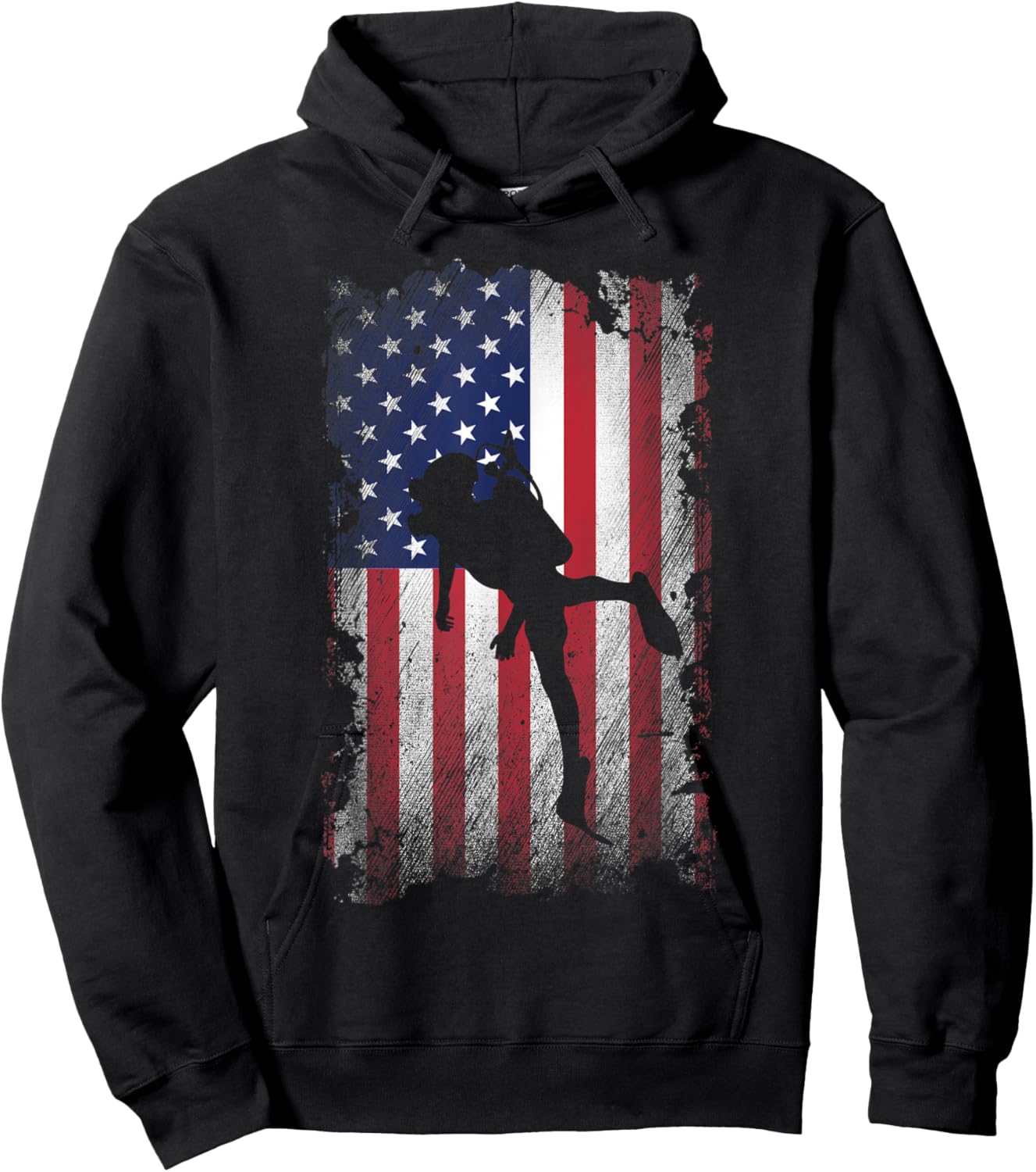 Distressed American Flag Scuba Diving USA Patriotic Gift Women Kids Men Hoodie - Hoodie | Black