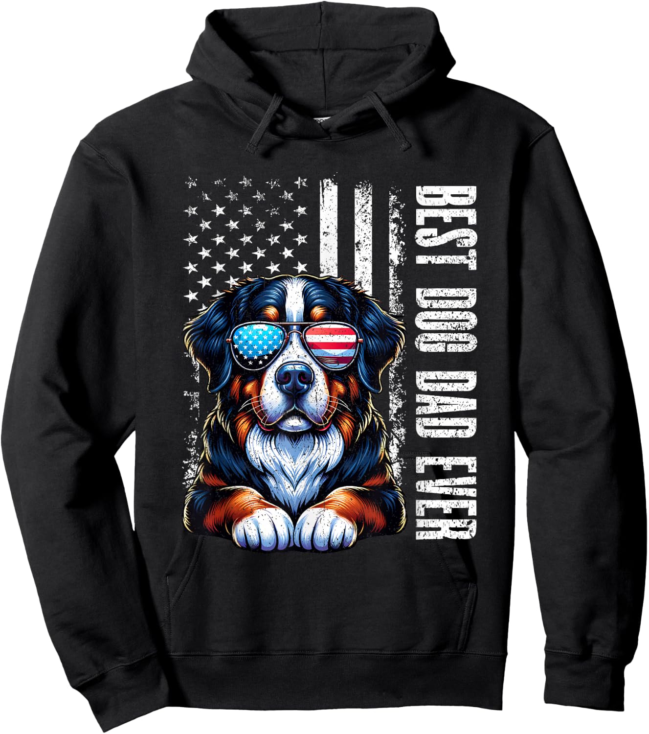 Best Dog Dad Ever Bernese Mountain American Flag Vintage Hoodie - Hoodie | Black