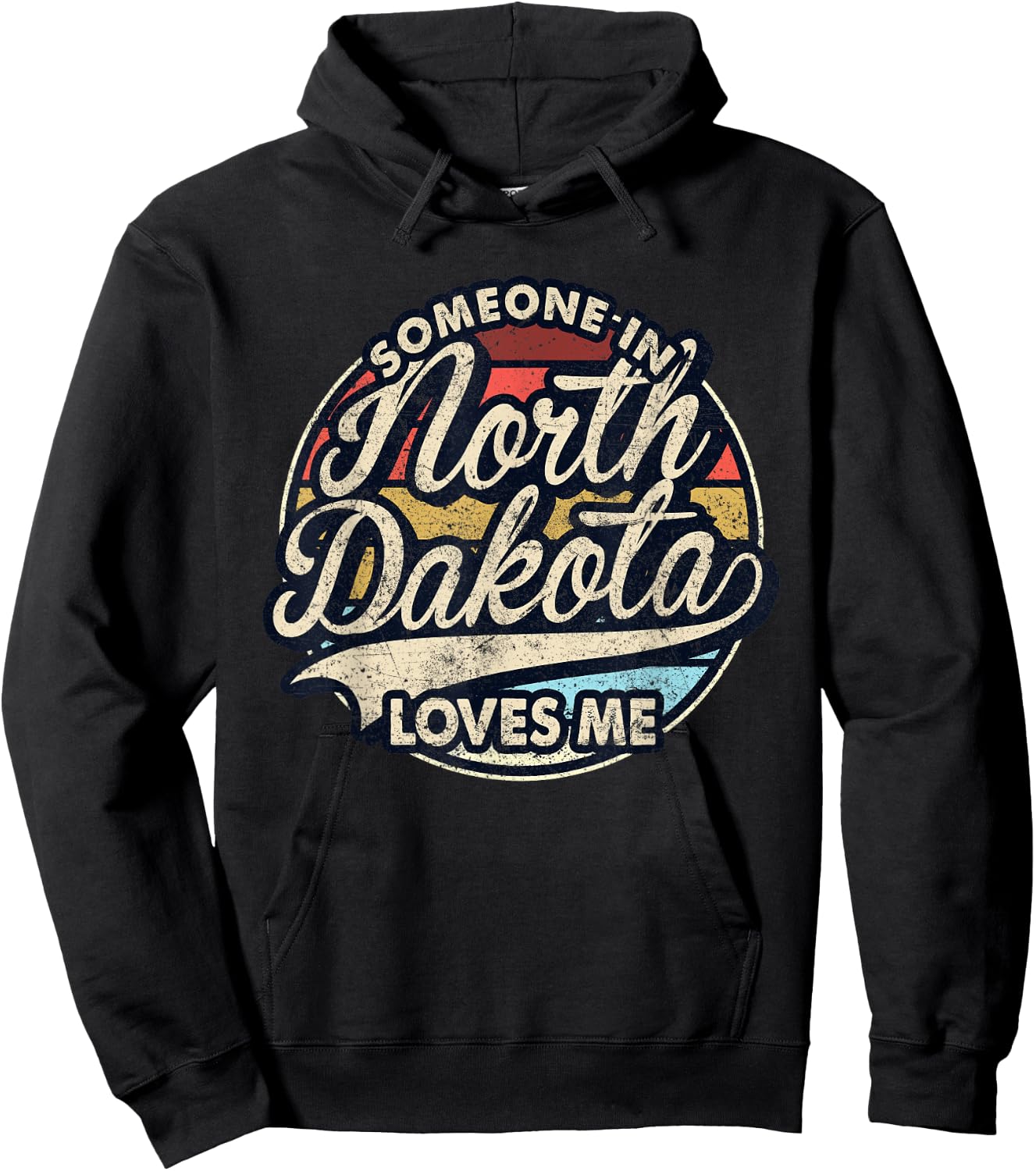 Someone In North Dakota Loves Me US State Cool Retro Hoodie - Hoodie | Black