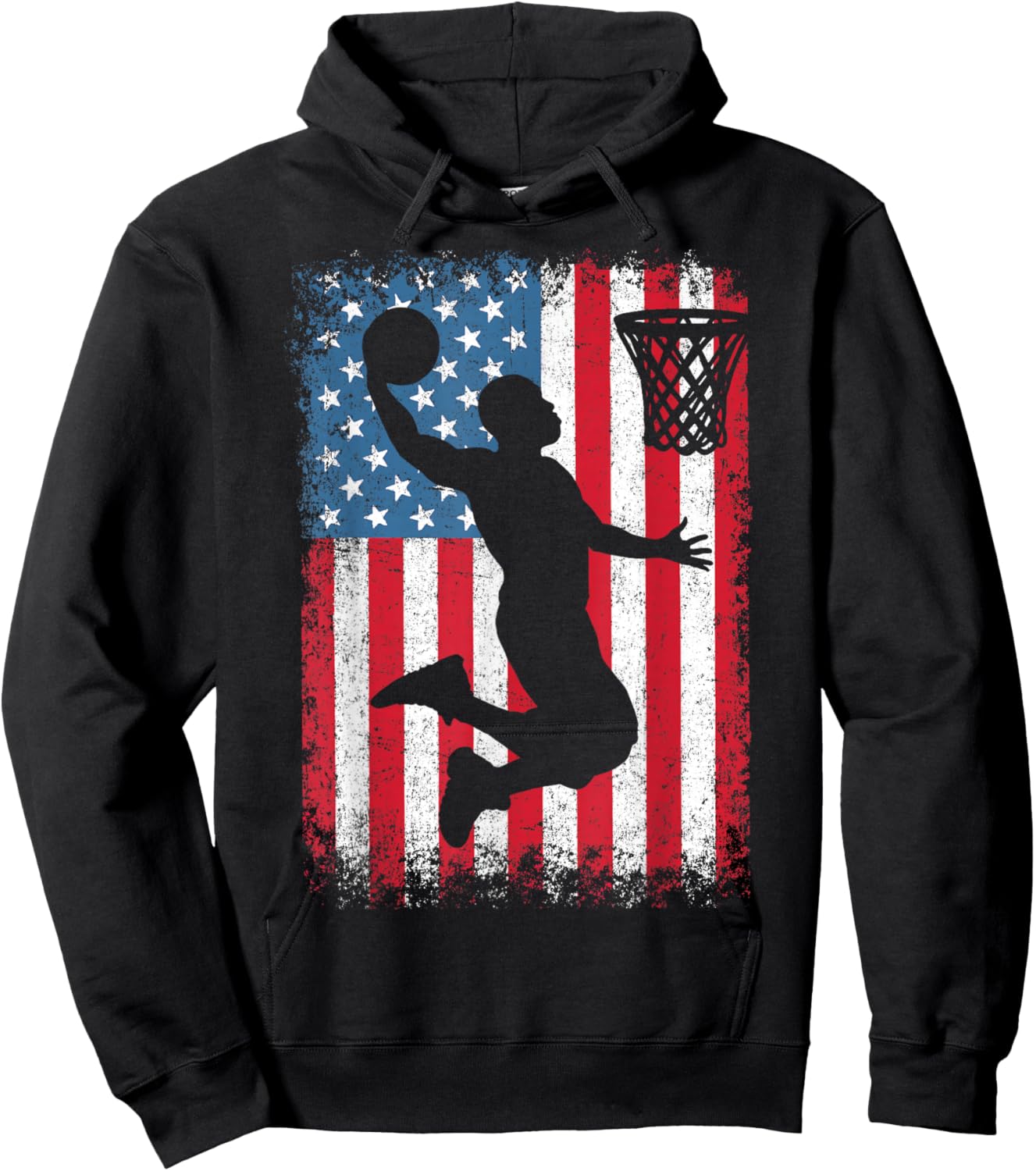 American Patriotic Basketball 4th of July USA Flag Men Boys Hoodie - Hoodie | Black