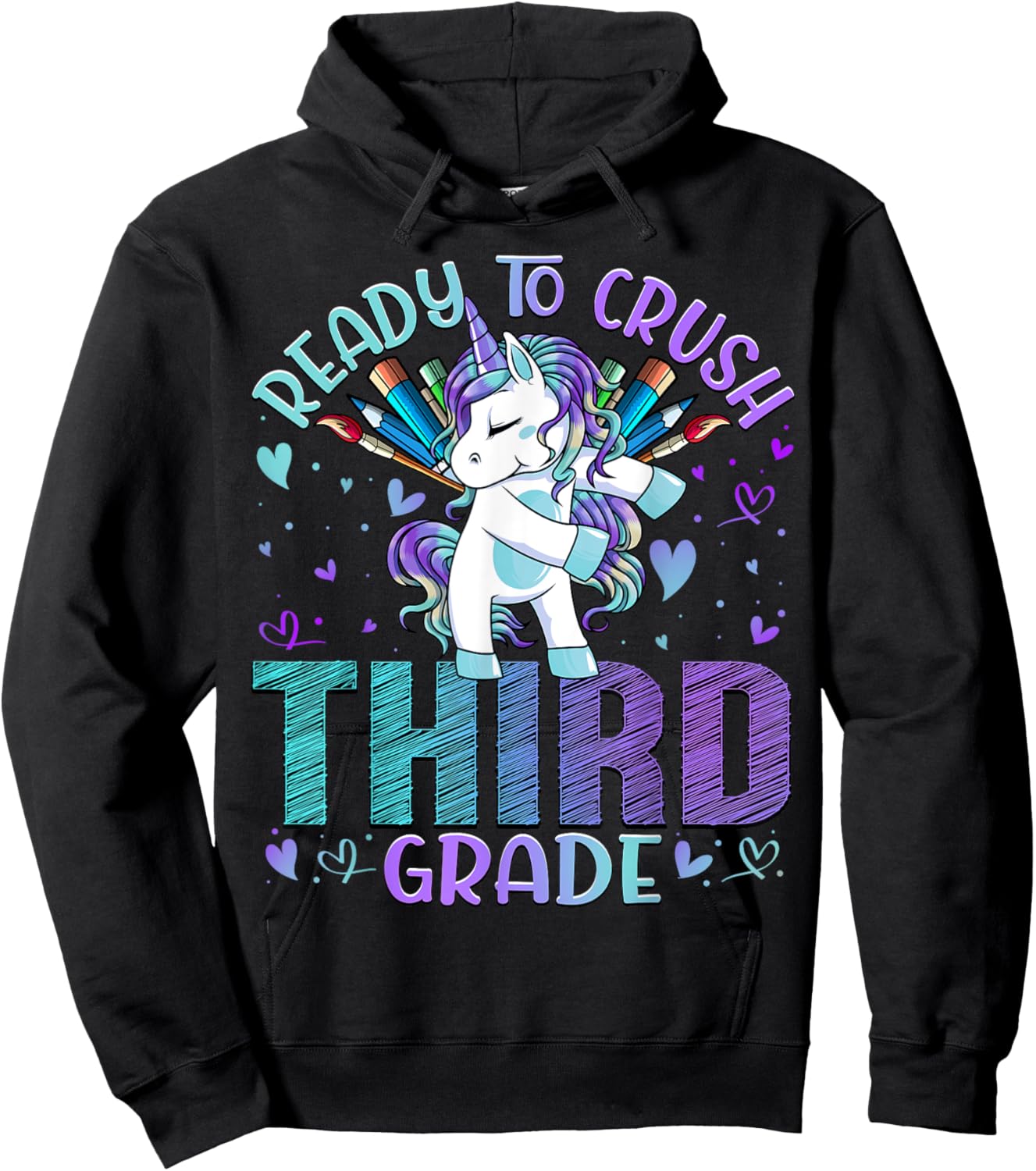 Ready to Crush Third 3rd Grade Back To School Unicorn Kids Hoodie - Hoodie | Black