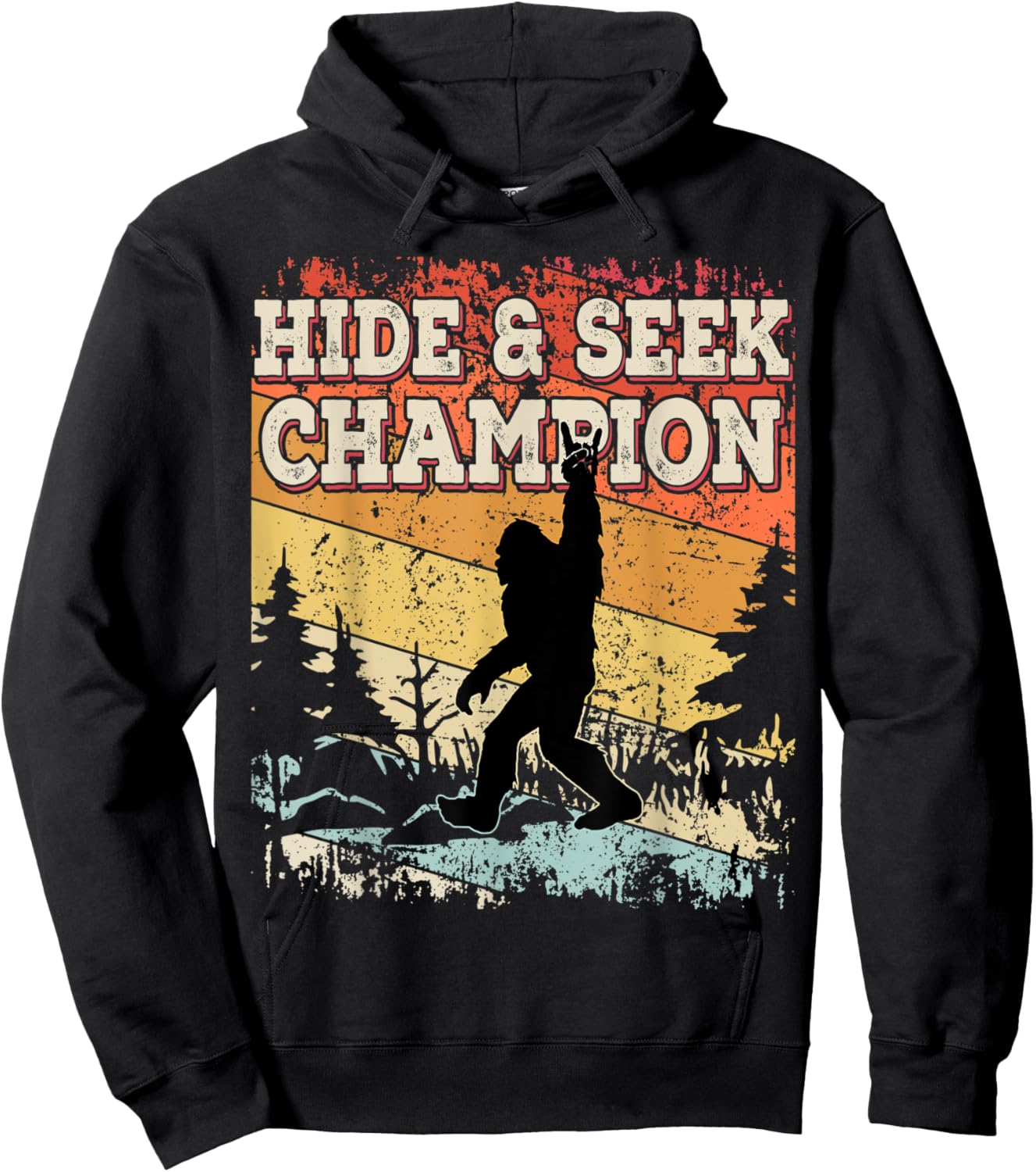 Retro Bigfoot Hide And Seek Champion Vintage Distressed Hoodie - Hoodie | Black