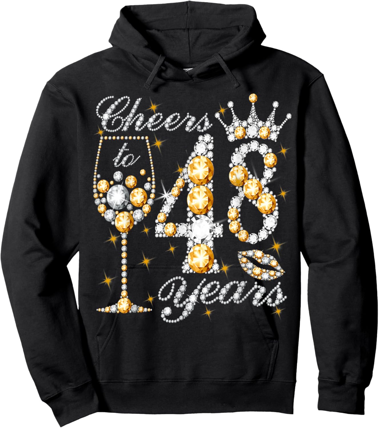 Cheers to 48 Years Old Happy 48th Birthday Queen Drink Wine Hoodie - Hoodie | Black