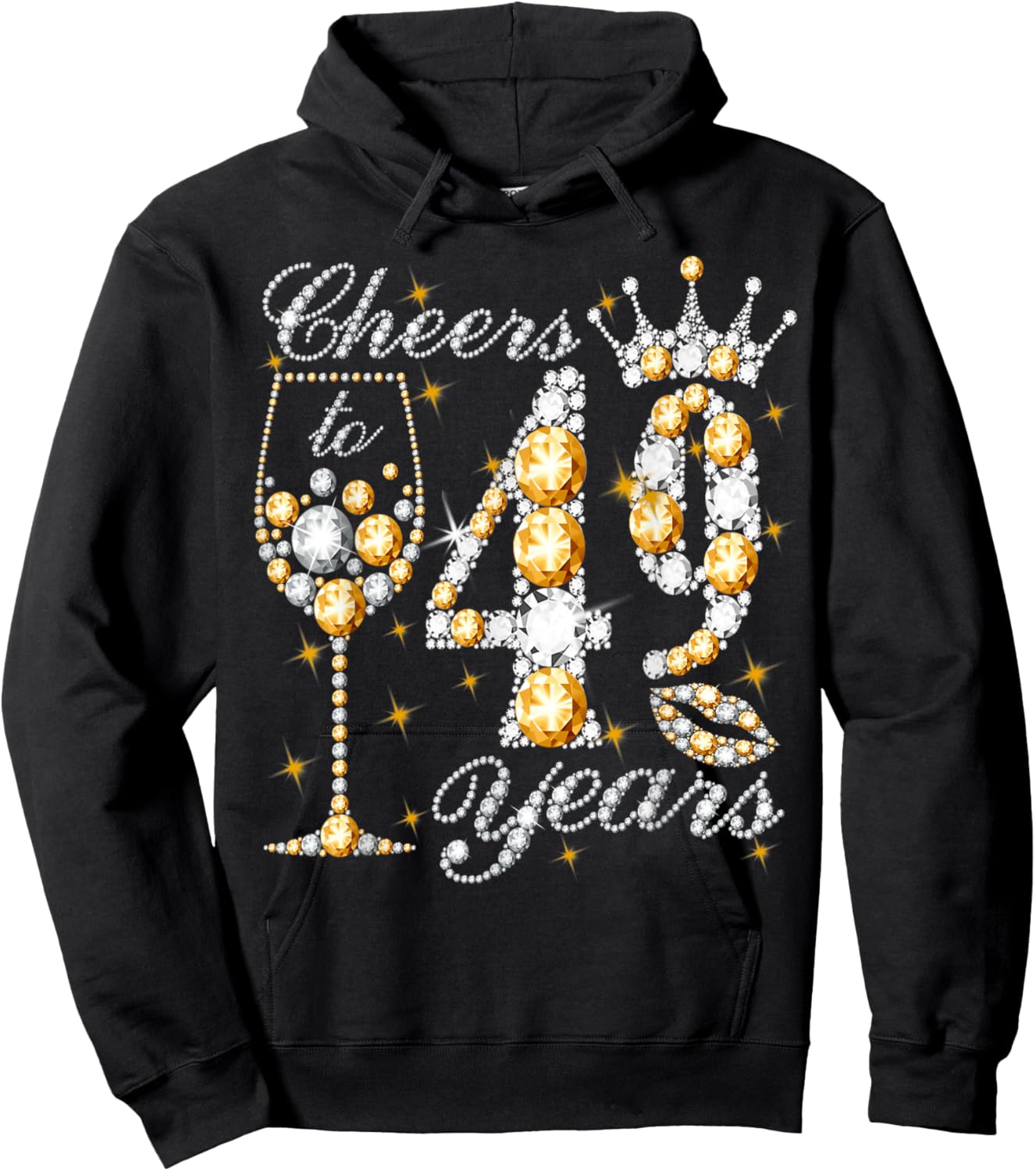 Cheers to 49 Years Old Happy 49th Birthday Queen Drink Wine Hoodie - Hoodie | Black