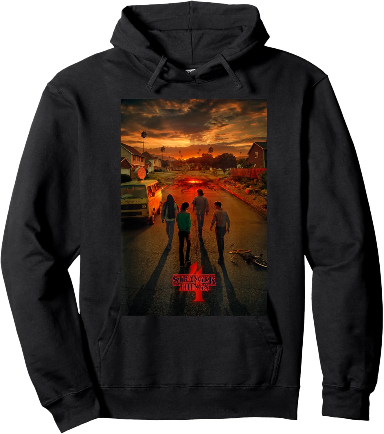 Stranger Things Group California Street Poster Hoodie - Hoodie | Black