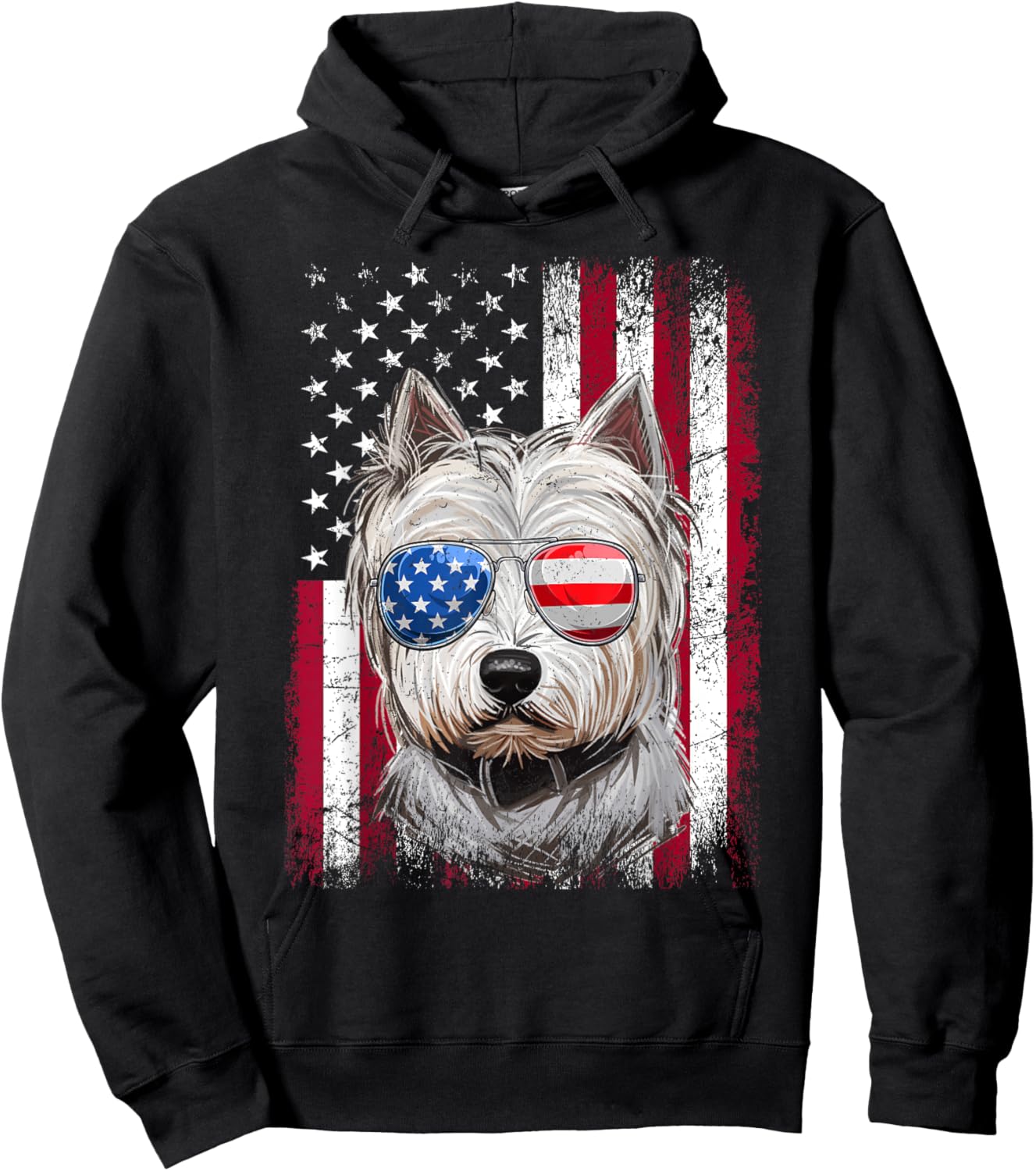 American Flag Patriotic Westie Dog Lover 4th Of July Hoodie - Hoodie | Black